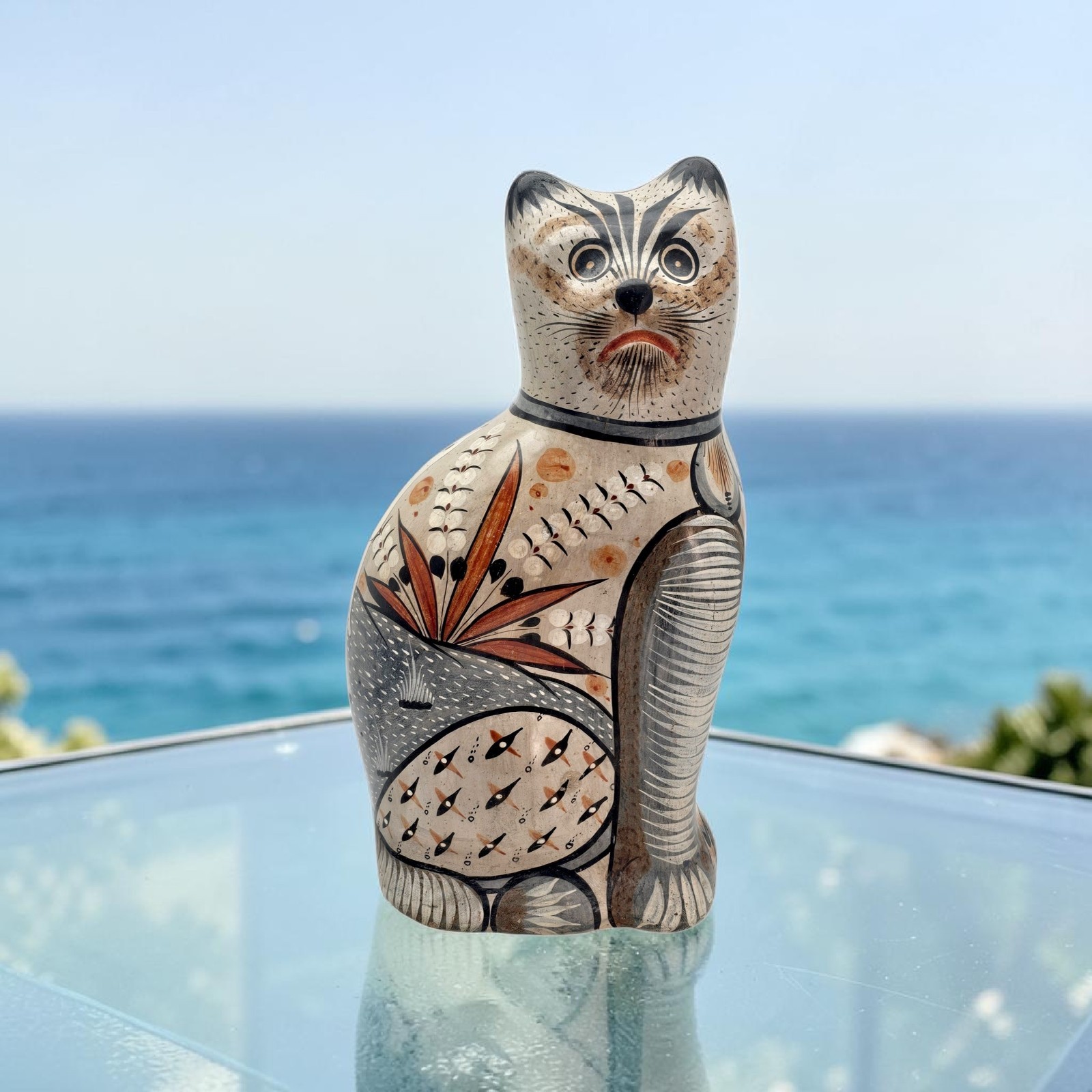 VTG Tonalá Burnished Pottery Angry Cat Sculpture 20