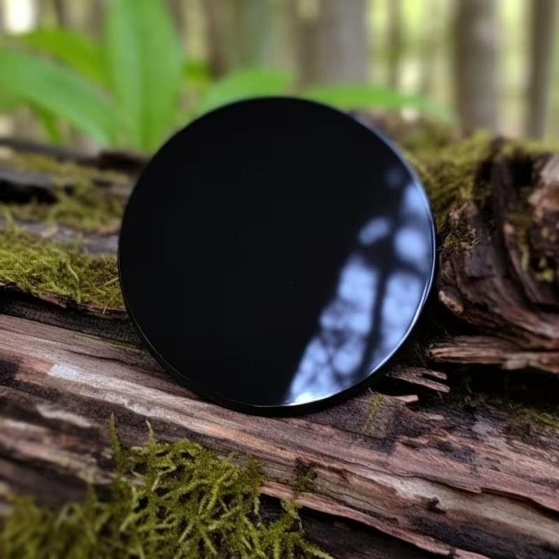8cm Black Obsidian Mirrors Polished  Round Crystal Plate Ornaments for Scrying