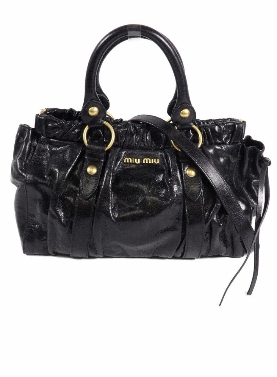 Miu Miu GHW 2 Way Shoulder Bag Handbag Calfskin Leather Black