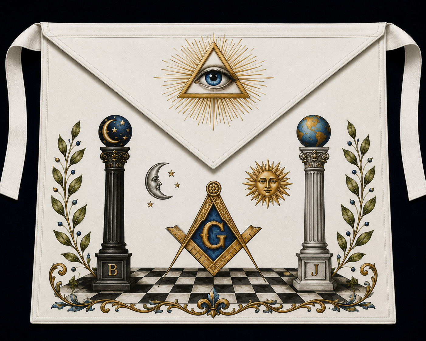 Masonic Hand Painted Apron Handmade Freemason Lambskin Apron Custom Painted