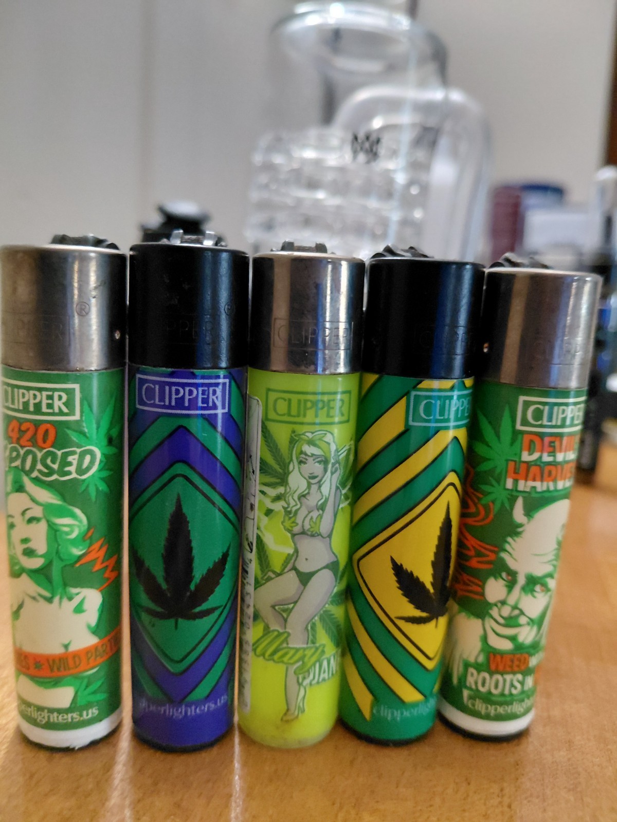 5 Clipper lighters refillable MARIJUANA weed 420 RETRO , Rare hard to find