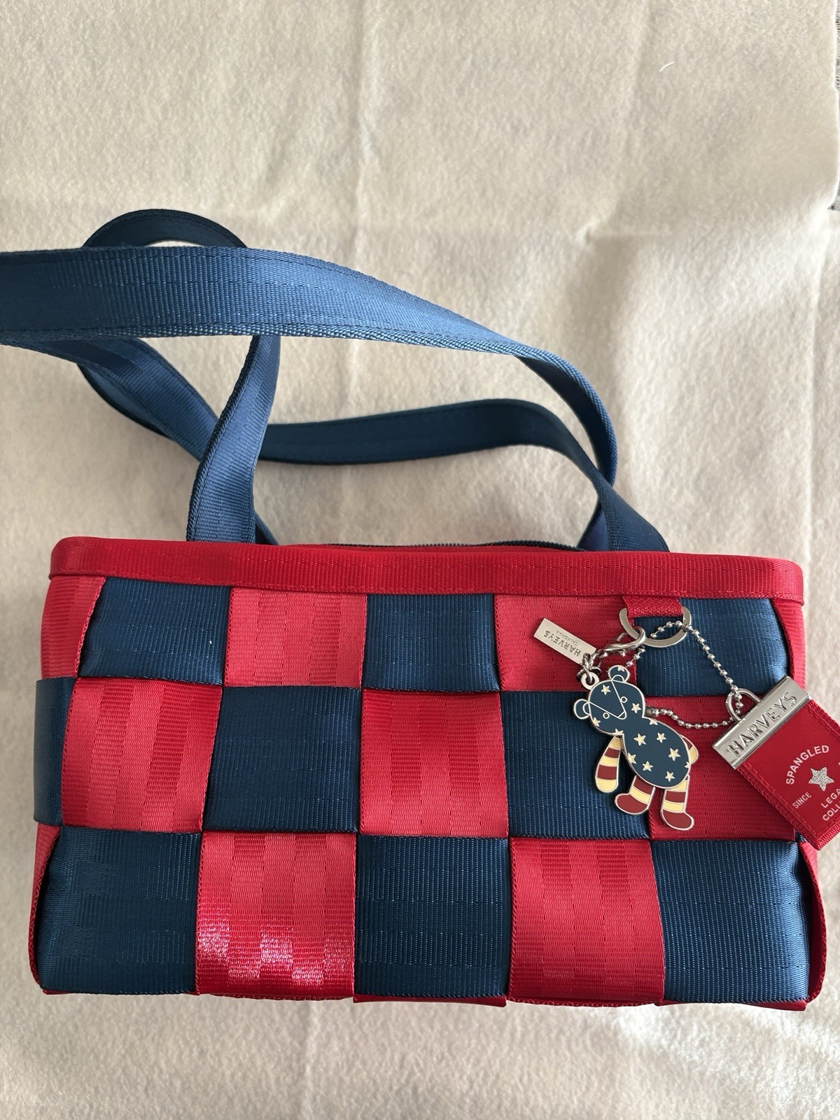 Harvey\'s Seatbelt Red & Blue Long Handle Boxy Satchel Shoulder Bag - As Pictured