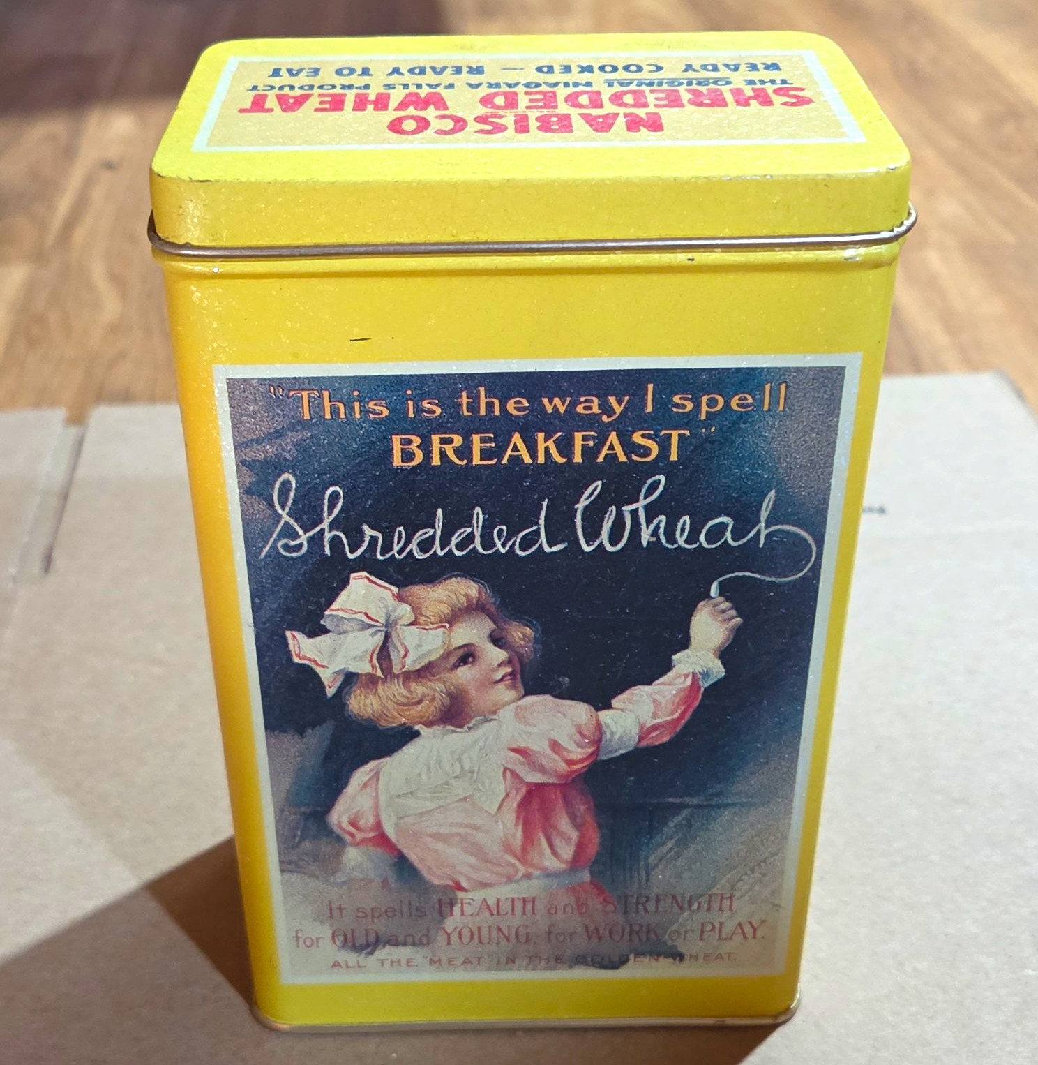 Nabisco vintage Shredded Wheat Cereal Advertising Tin Canister 