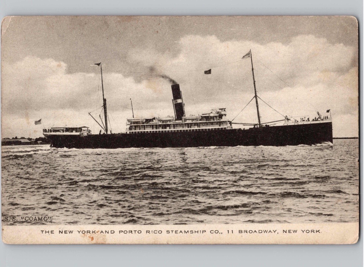 c1908 SS Coamo New York & Porto Rico Steamship Co NY Albertype Photo Postcard