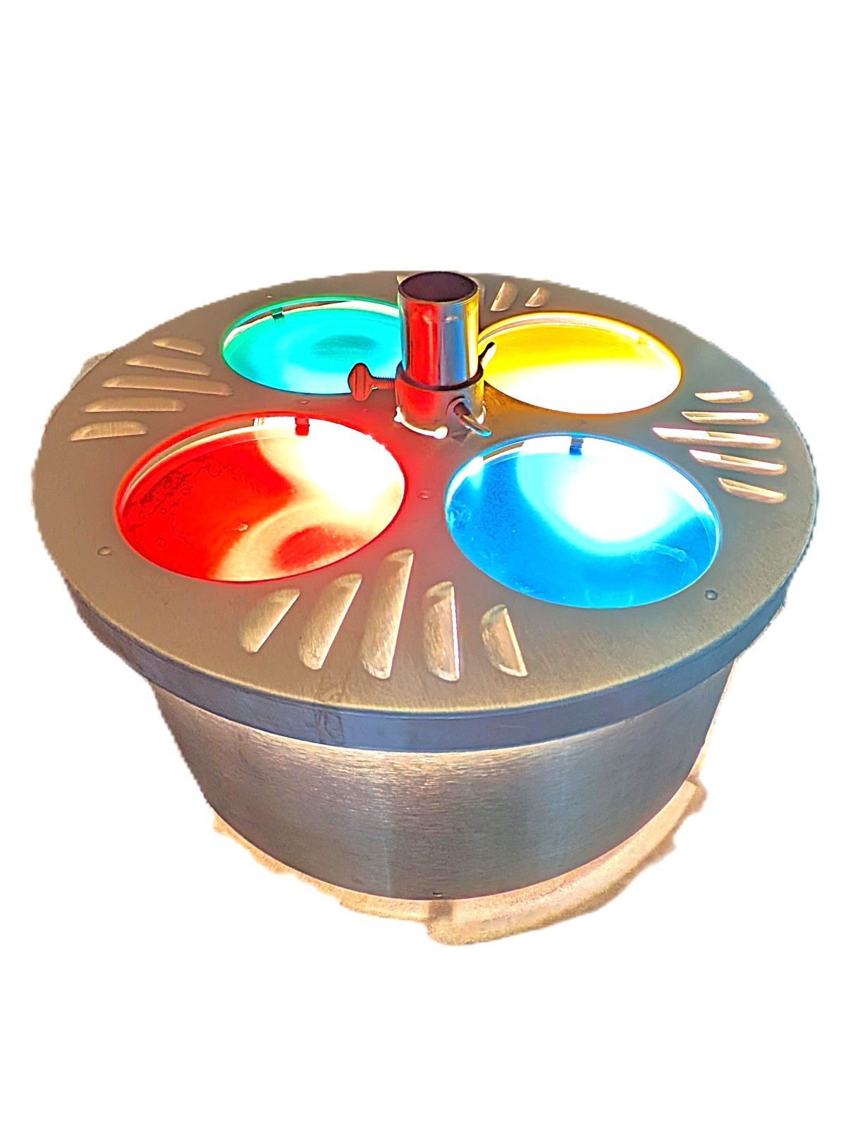 VTG Christmas EVERGLEAM TRI-LITE Aluminum Tree Stand Revolving Color Wheel Works