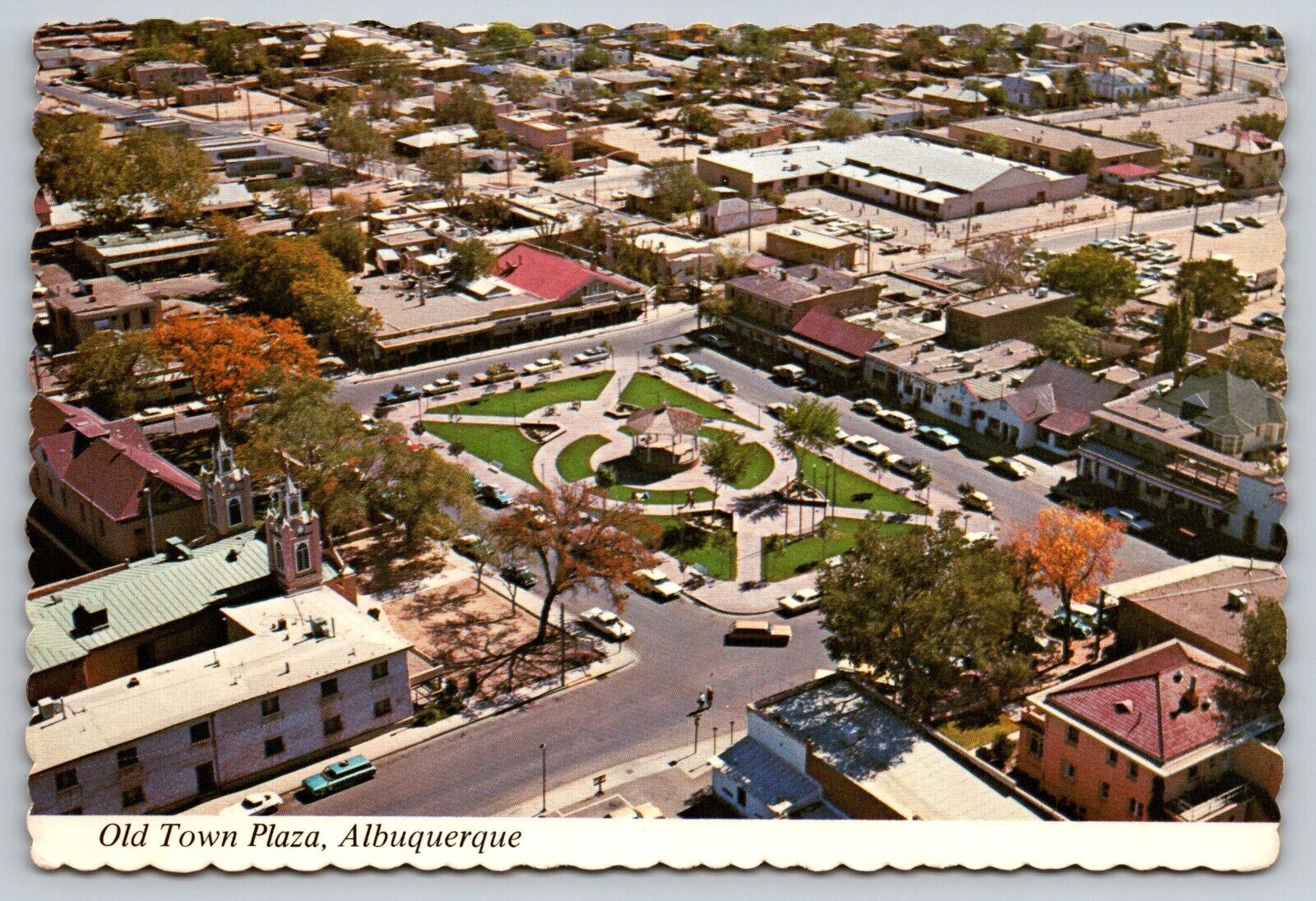 Postcard New Mexico Albuquerque Old Town Plaza aerial view c 1974 2Y