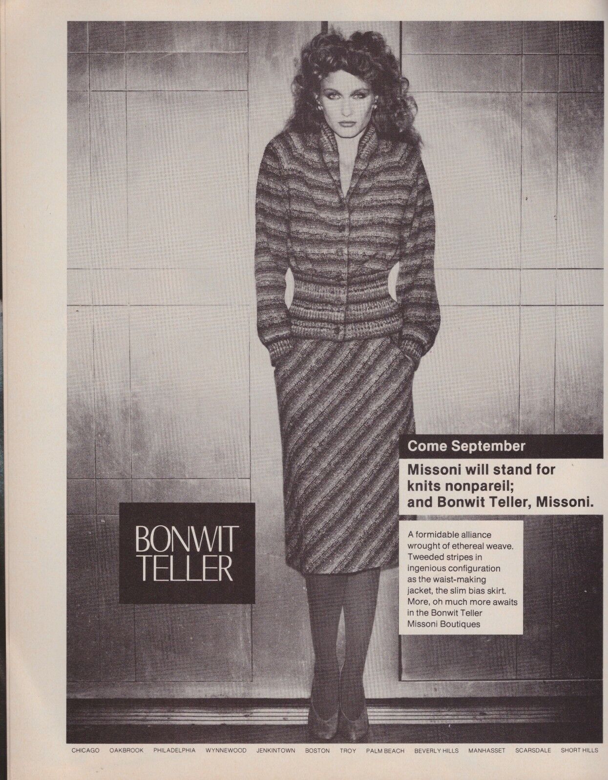 1979 Missoni Bonwit Teller Black & White Fashion Vintage Print Ad 1970s