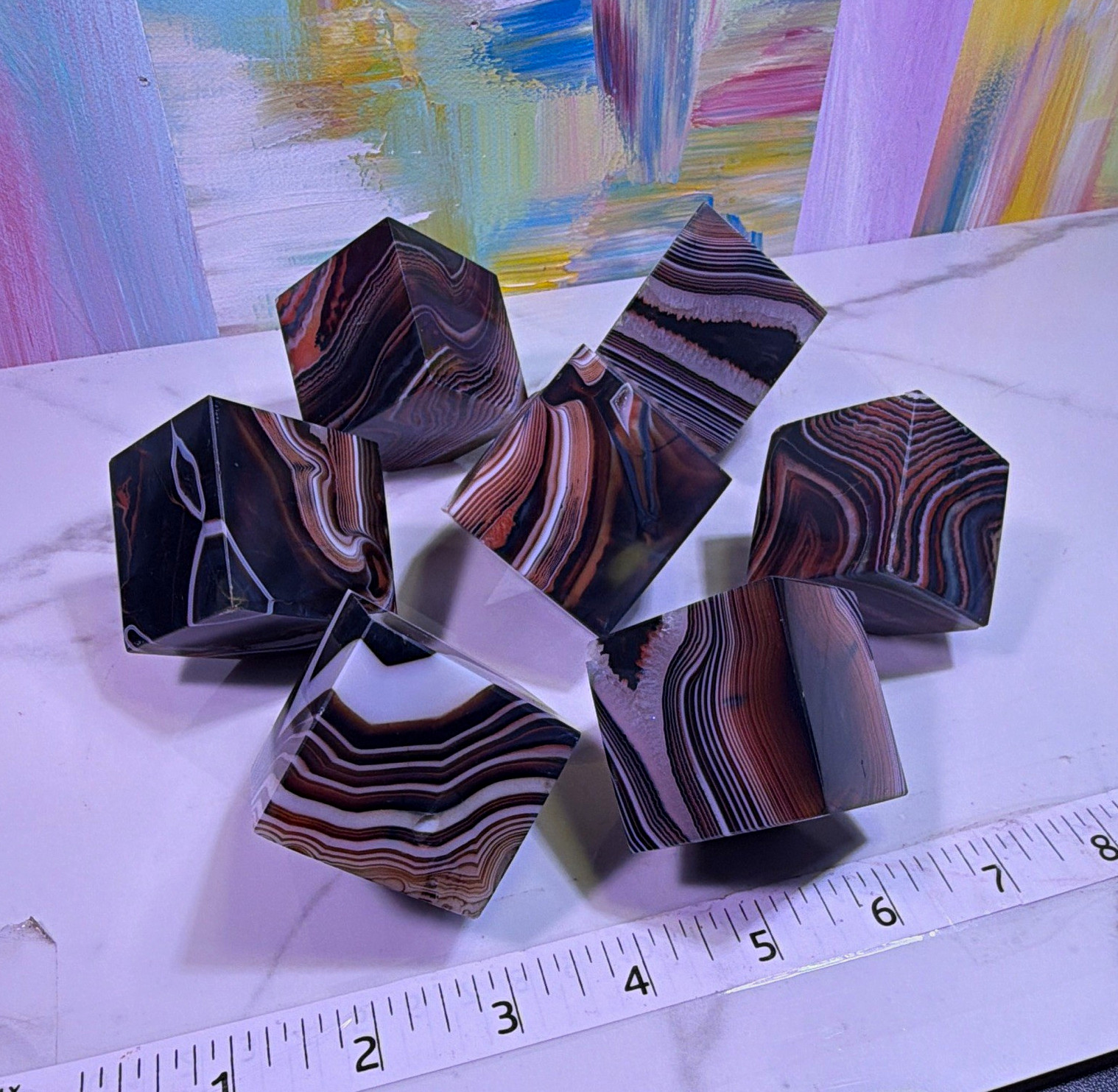 8 set Banded Agate Polished Crystal Cube collection Mineral Specimen Display 
