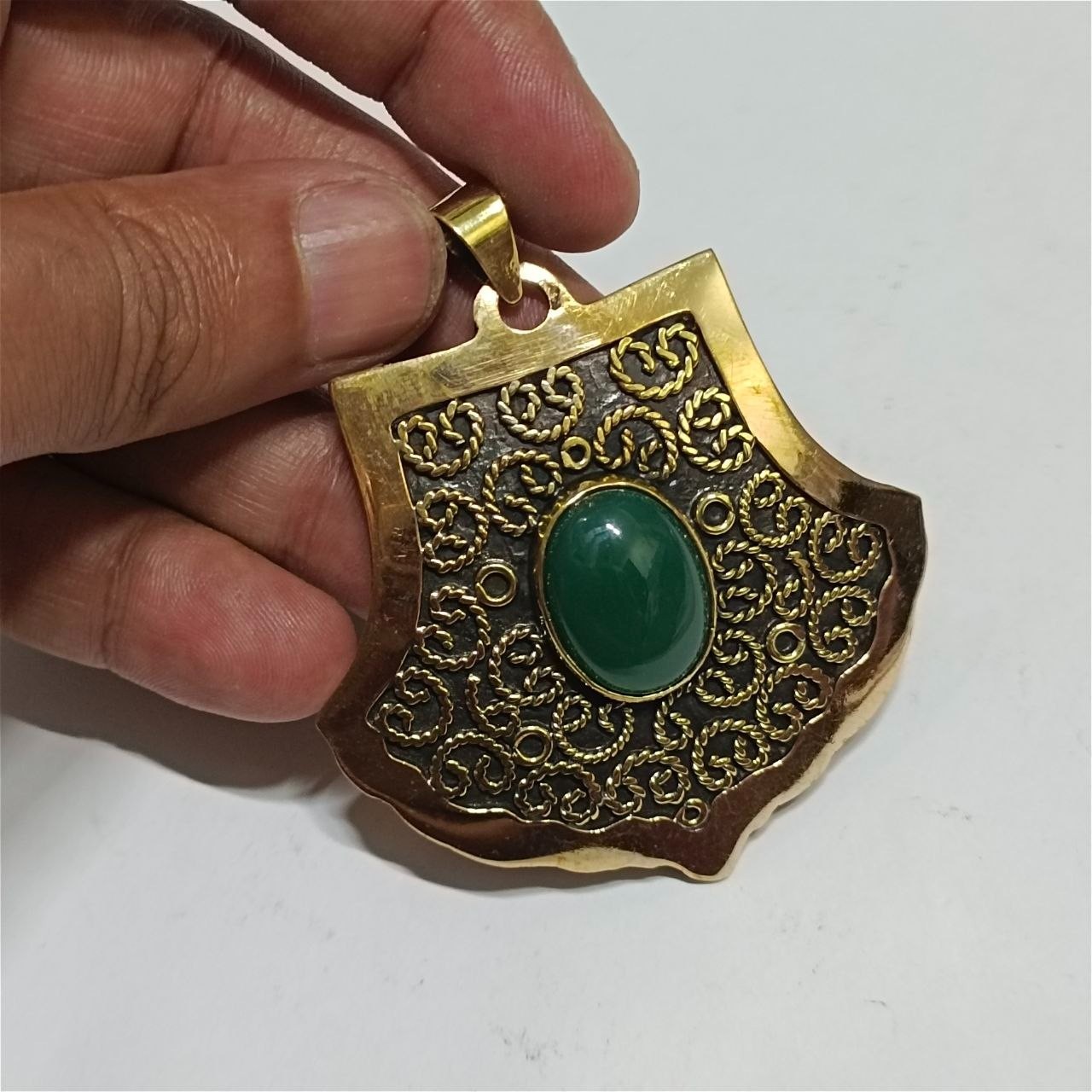 Ancient Egyptian copper necklace, handmade jewelry with green stone charm Ancient Egyptian copper necklace, handmade jewelry with green stone charm