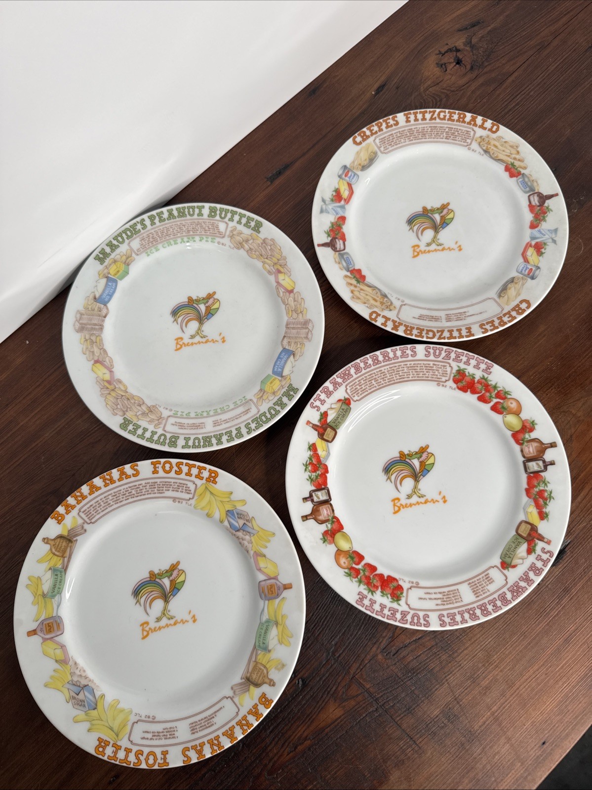 Vintage 1982 Brennan's New Orleans Dessert Recipe Plates Set of 4 Ljungberg TC1