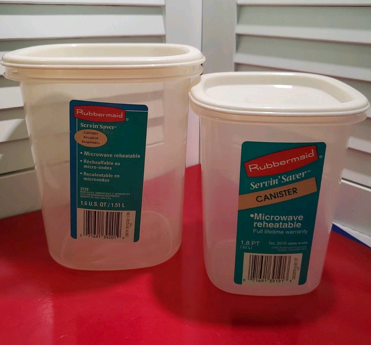 VTG Rubbermaid Servin Saver Canisters 1.6 QT 1.8 PT 3919 3920 NOS Almond #5 #8 VTG Rubbermaid Servin Saver Canisters 1.6 QT 1.8 PT 3919 3920 NOS Almond #5 #8