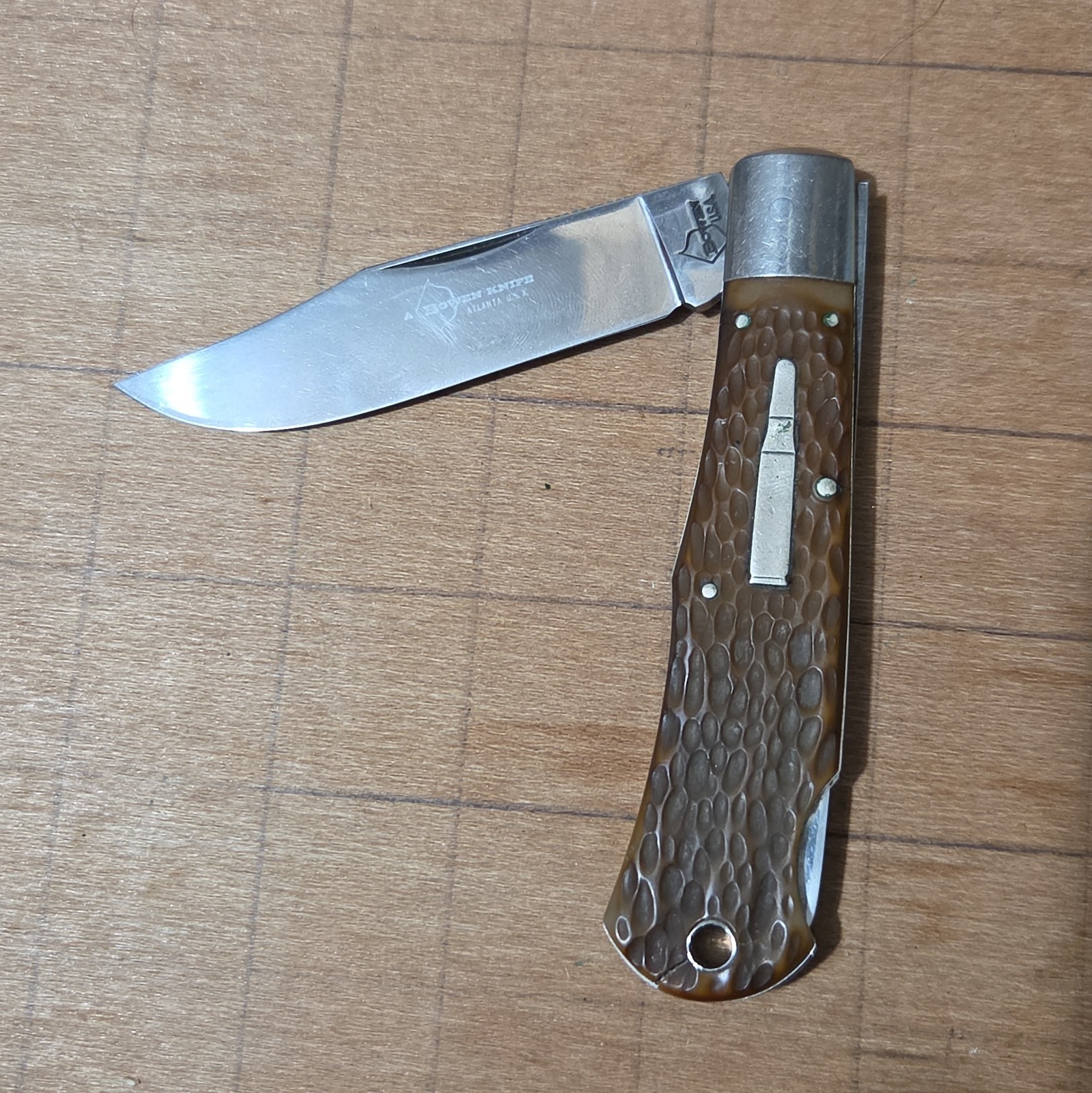 Vintage Bowen USA R1306 Single Blade Lockback Pocket Knife 1970\'s Bone Handle 