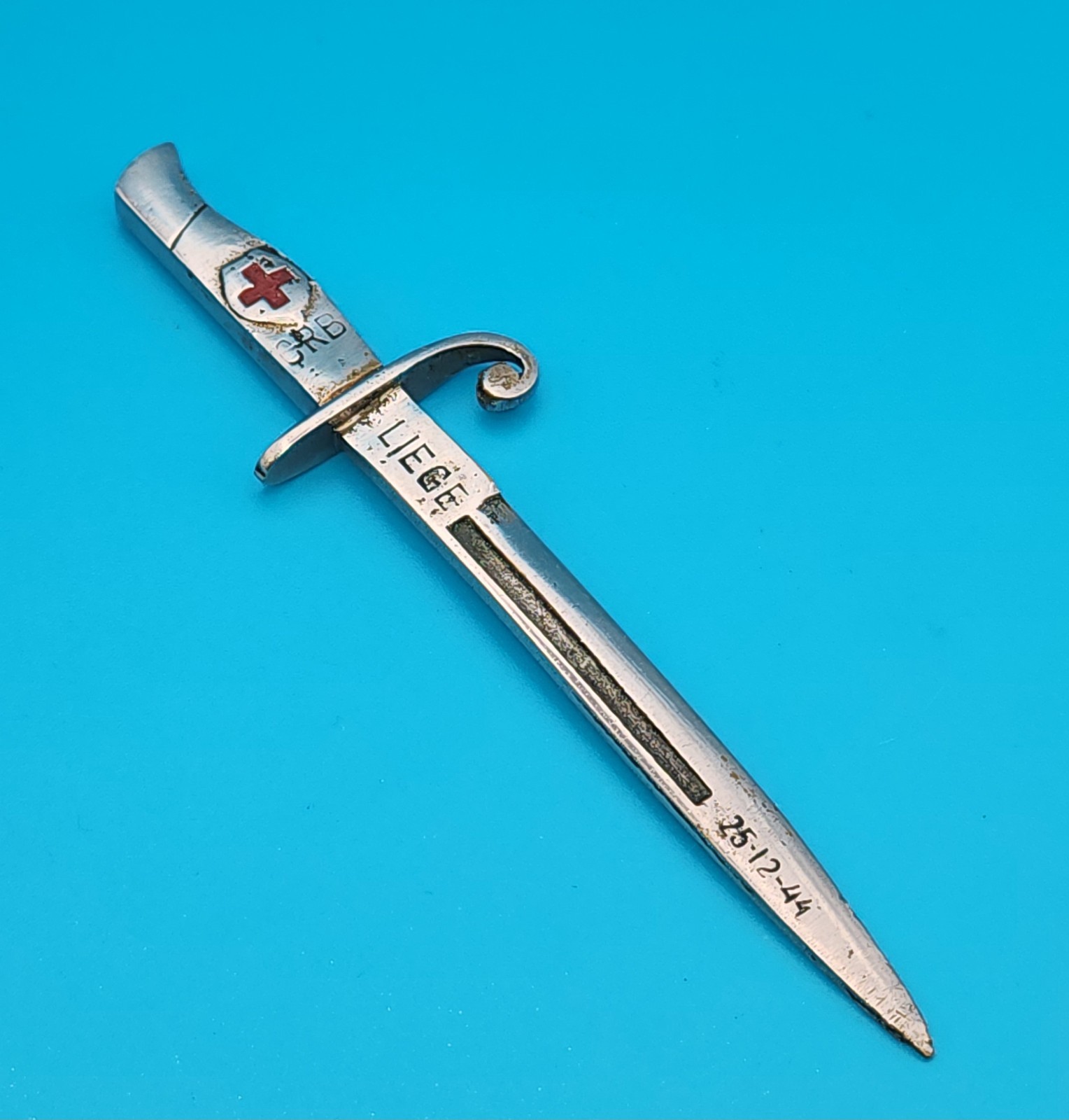 WWII 1944 Liege Belgium Red Cross Bayonet Letter Opener Battle of Bulge
