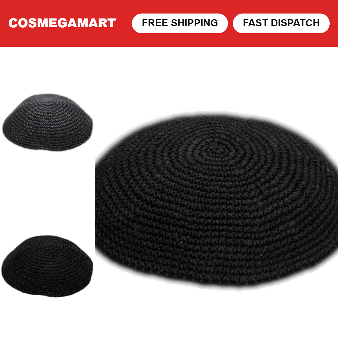Handmade Black Yarmulke Kippah Kipa Jewish Hat for Men & Kids - All Sizes Availa