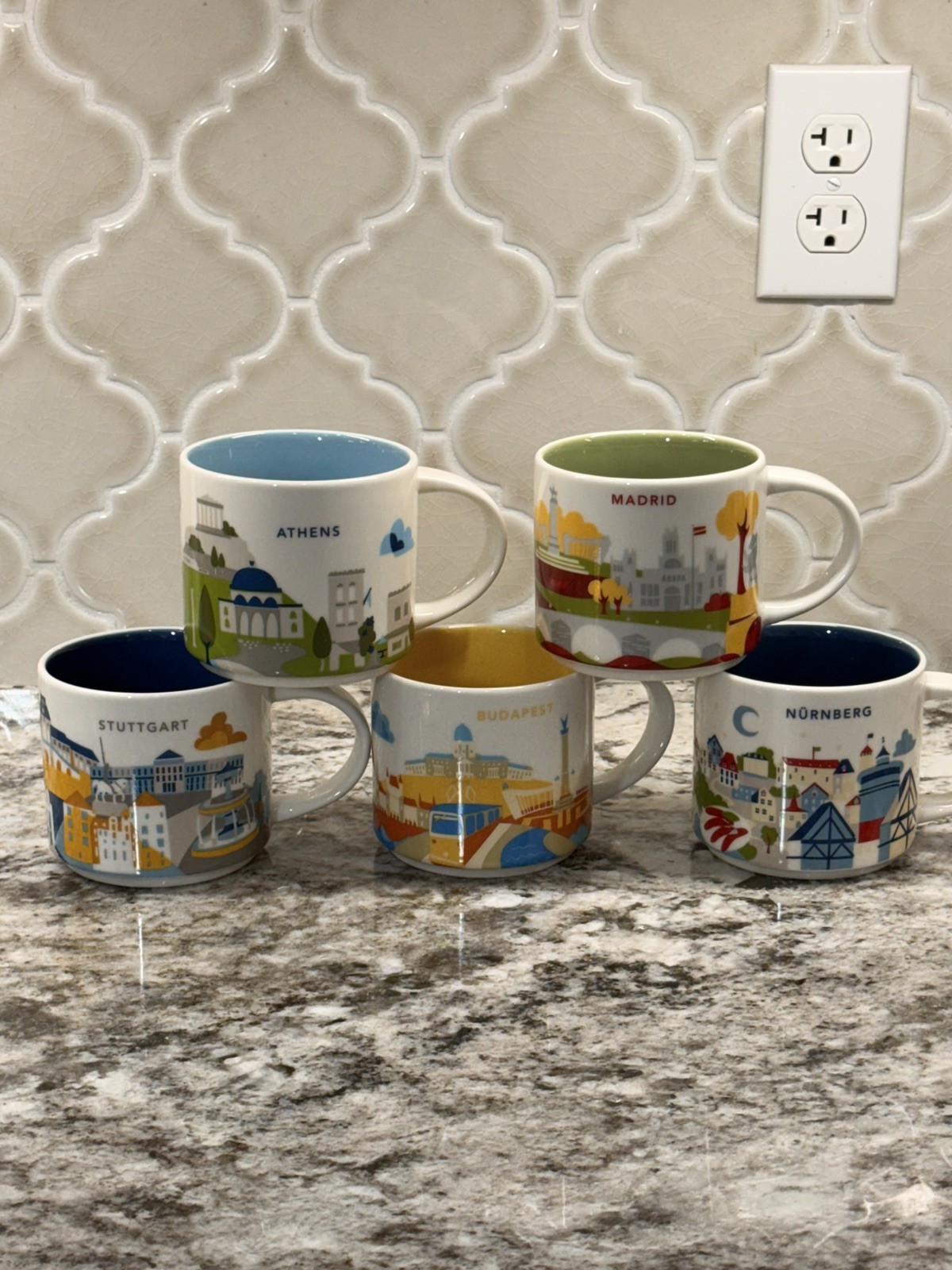 5 Starbucks You Are Here Mugs EUROPEAN Budapest Madrid Athens Stuttgart Nurnberg