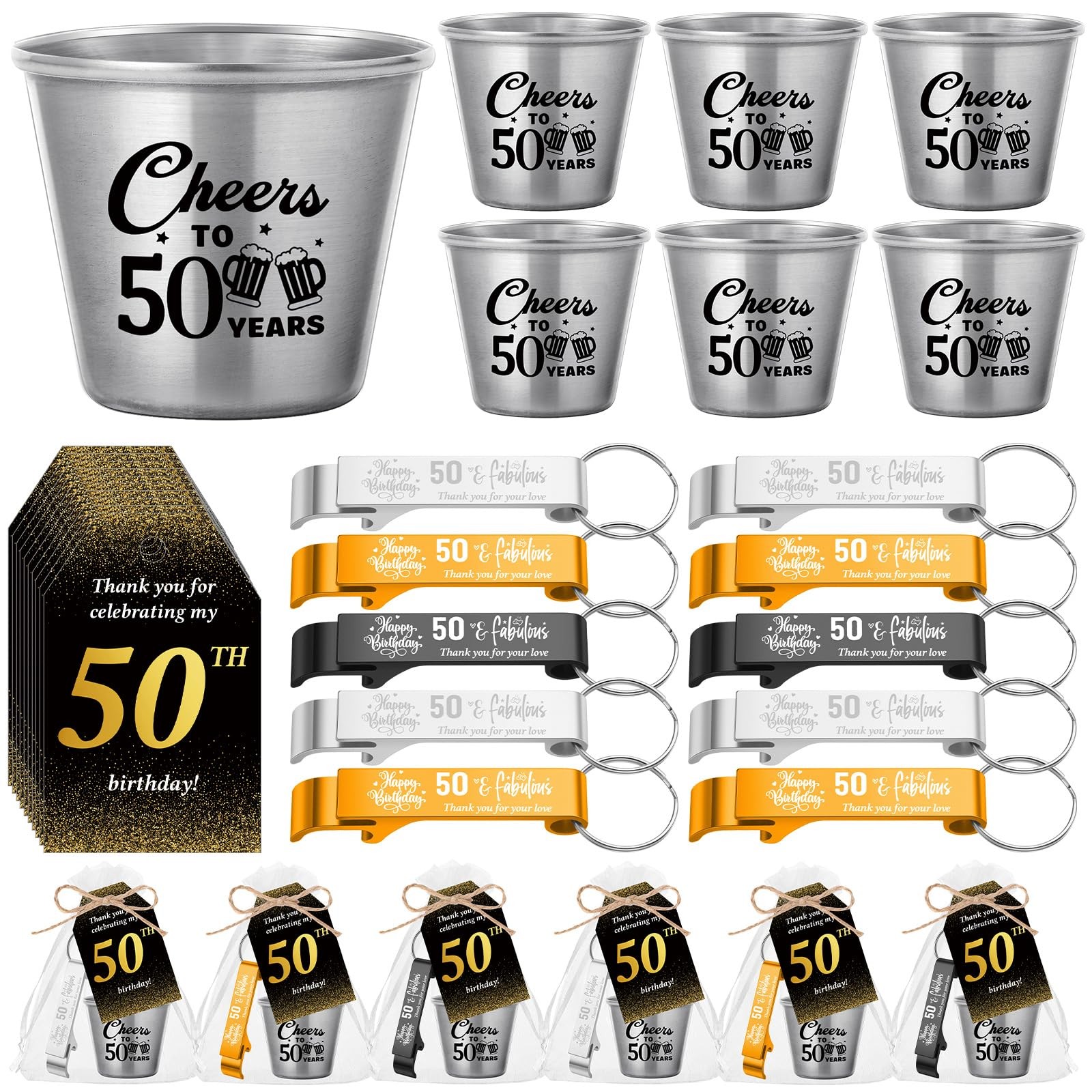 Domensi 30 Sets 50th Birthday 1.89 x 1.34 x 1.54 inches, Black, Gold, Silver