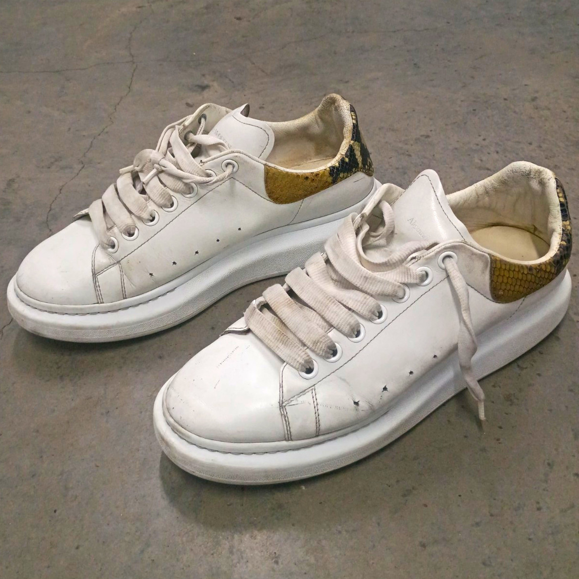 Alexander McQueen Oversized Men’s US 10 White Leather Sneakers Snakeskin Heel
