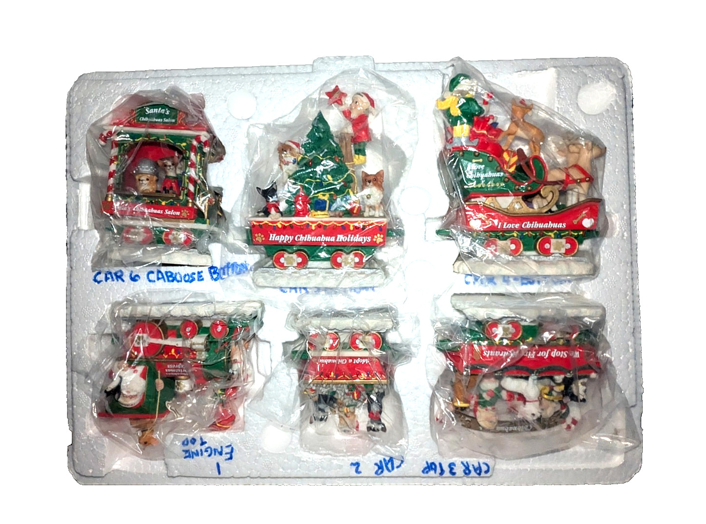 Danbury Mint Chihuahua Christmas Express 6pc Train Set Holiday Decor Collectible