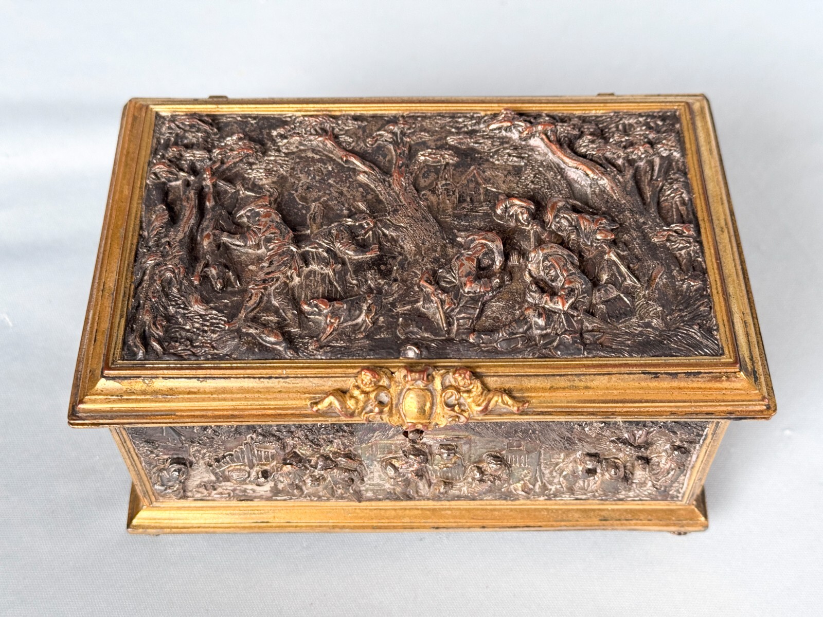Antique 19C Gilt and Silver Plate Jewelry Casket Box T & E Paris France