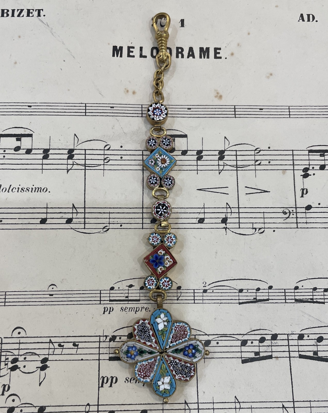 Rare Antique Italian Micro Mosaic Micromosaic Chatelaine c1900