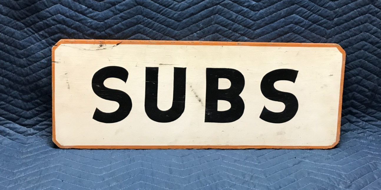 VTG 1950\'s 11x30 Wood Double Sided Hershey Pa Fair Carnival Sub Sign Old 39-26B