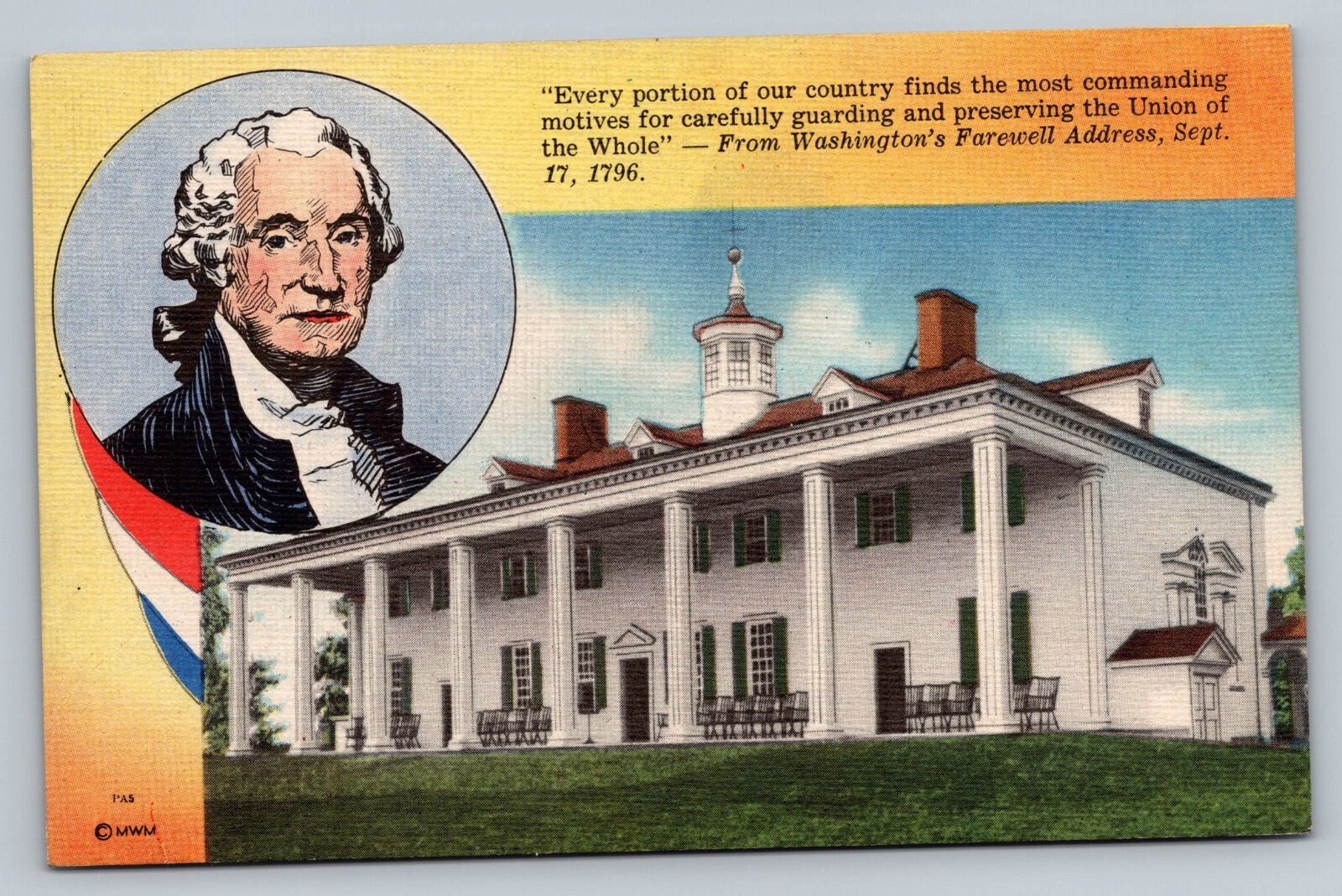 C1930 Portion Of George Washingtons Farewell Address Speech Vintage Postcard
