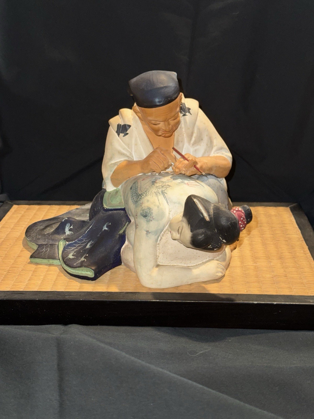 Vintage Japanese Hakata Urasaki Doll Tattoo Artist & Geisha With Base
