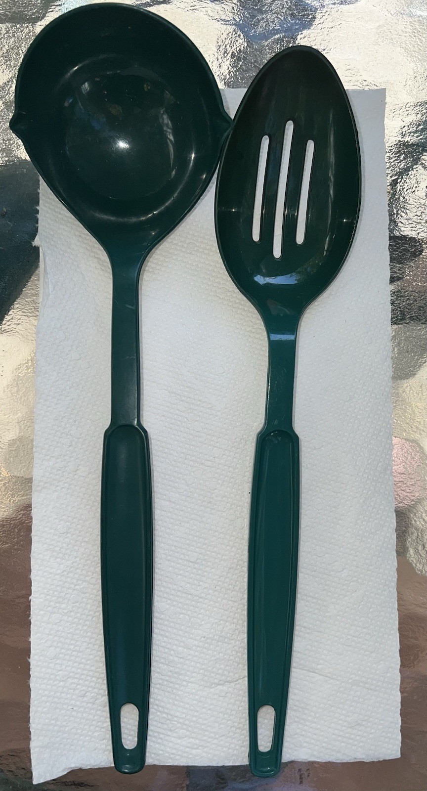 vintage ekco kitchen utensils Slotted Spoon And Ladle Dark Green Set Of 2
