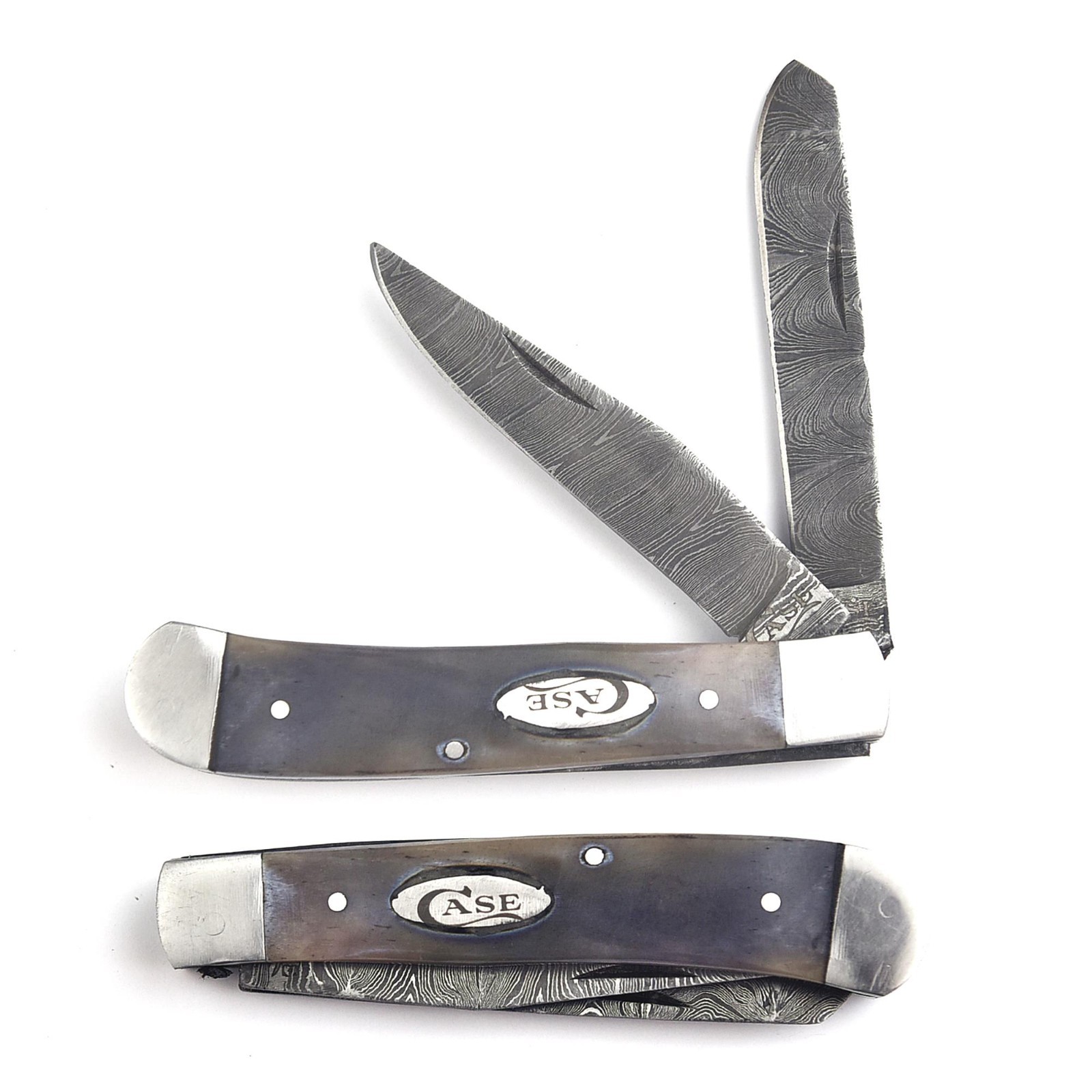 Trapper Pocket Knife – CAMEL BONE Handle – Dual Blade–Damascus Steel Folding-USA