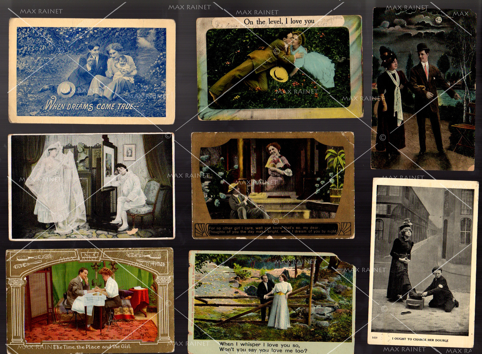 8 POSTCARD Antique Vintage LOVERS Real Photo SATIRE 1908-1910 1c stamps Flirty L