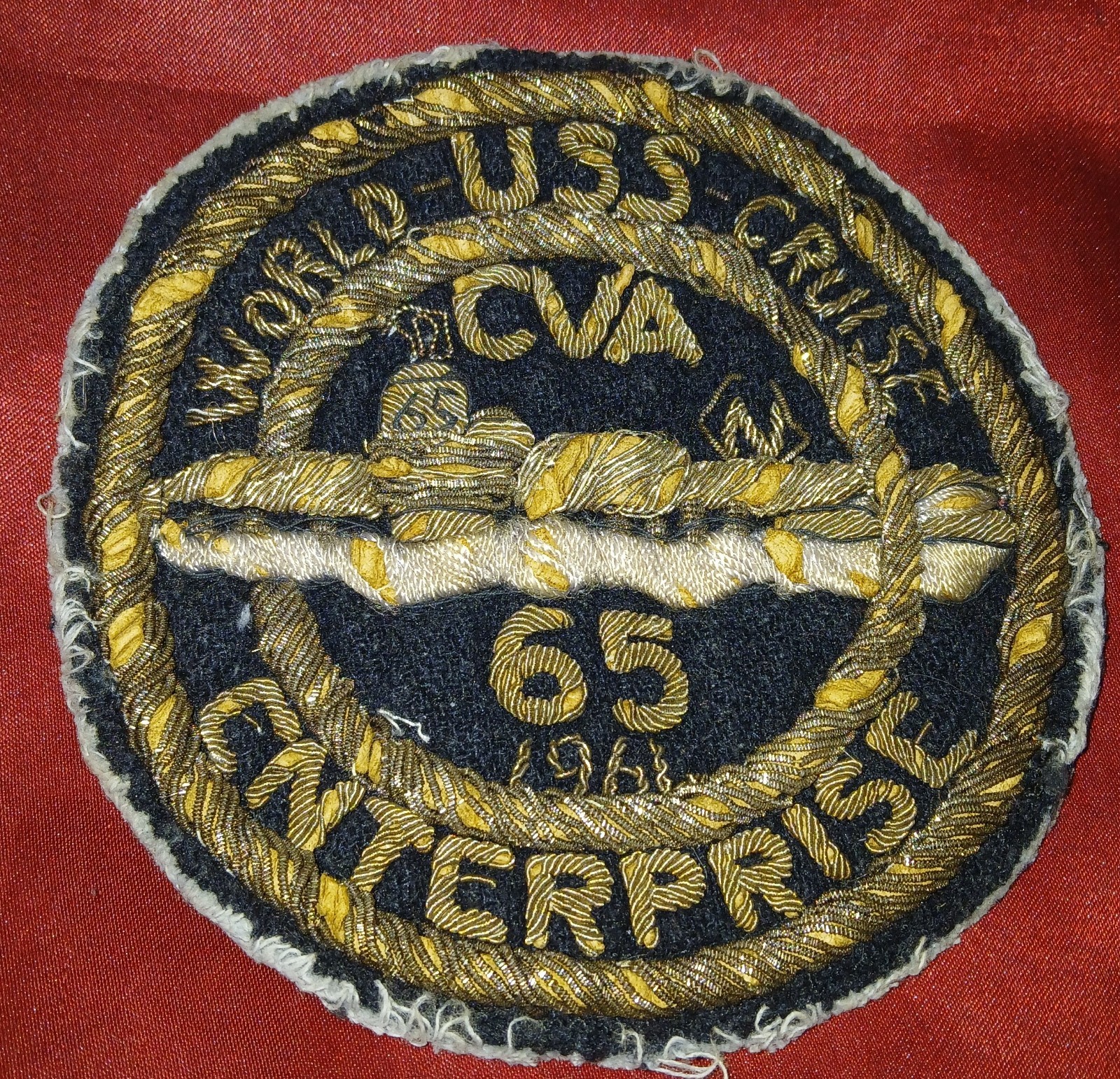 Vtg 1961 USS Enterprise CVA-65 World Cruise Bullion Huge Patch US Navy Maiden 