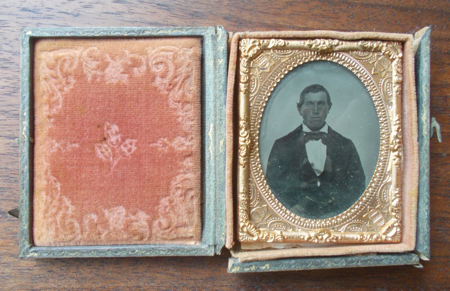 6th Plate Tintype  Gilded Frame Velvet-Lined Folding Wood Case with Latch