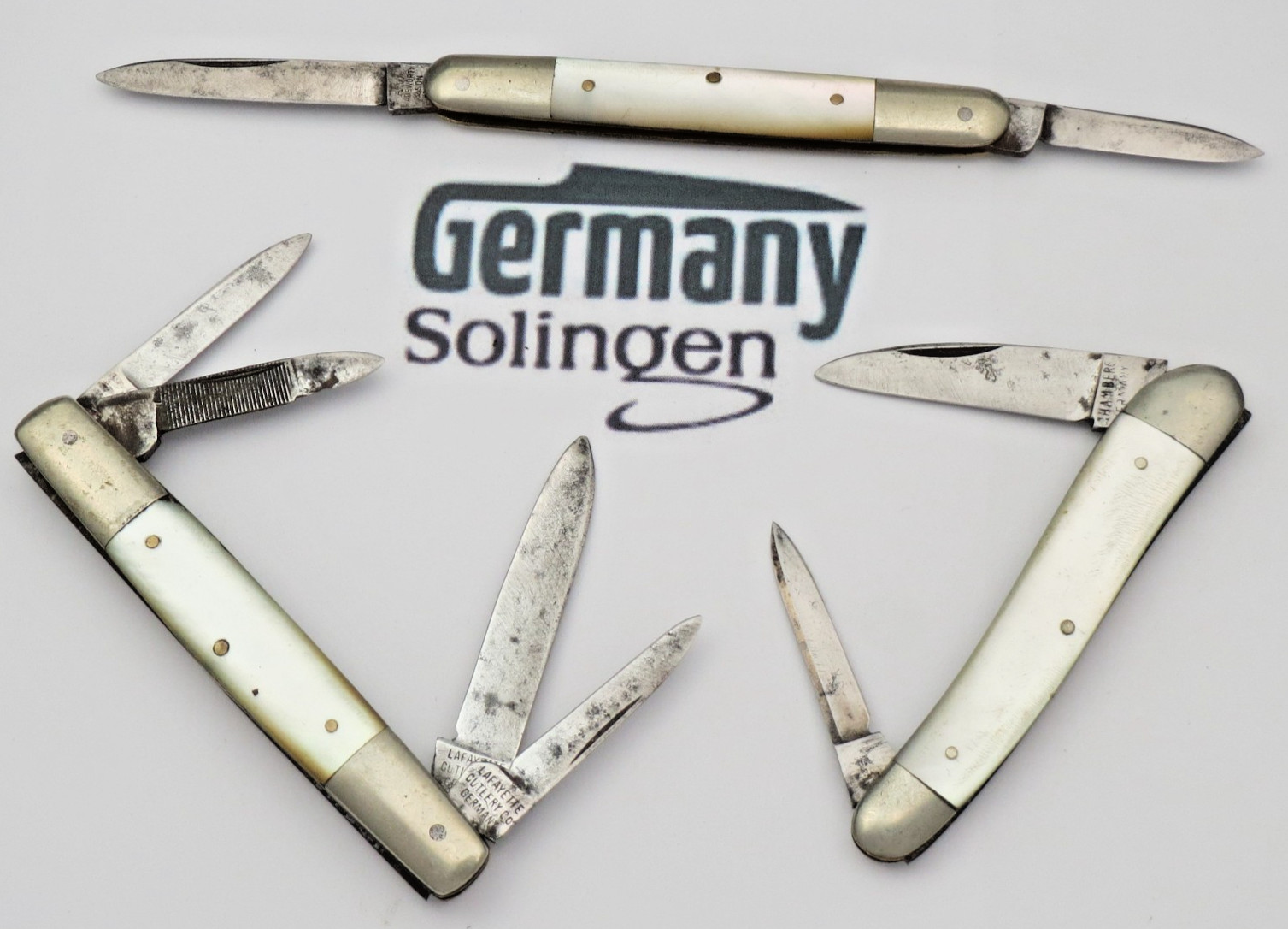 Antique Solingen Germany Made Small Penknives - Mother of Pearl Handles - Used