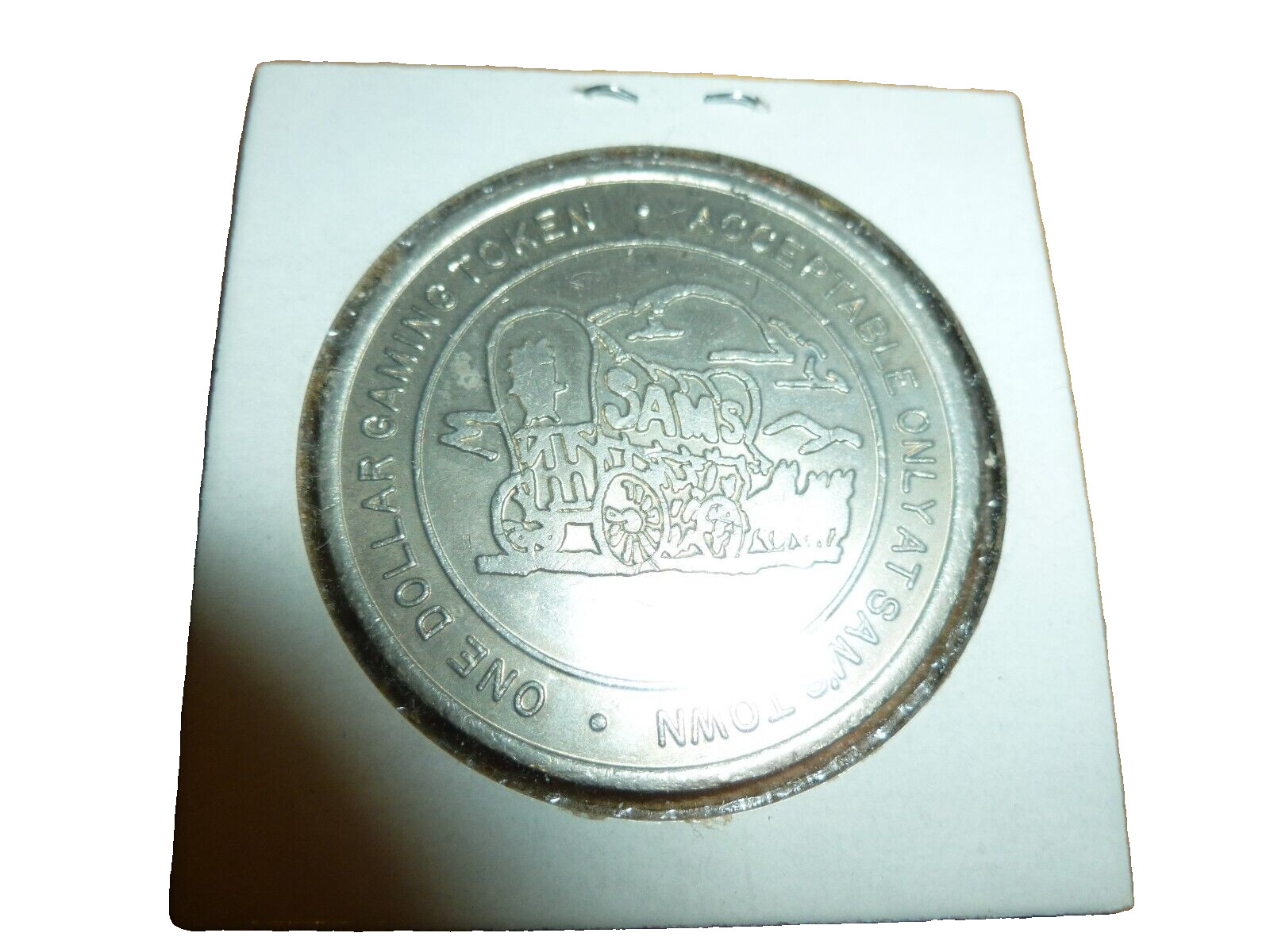 Sams Town Las Vegas 1 Dollar Gaming Token 1989 Western Covered Wagon Silver Tone