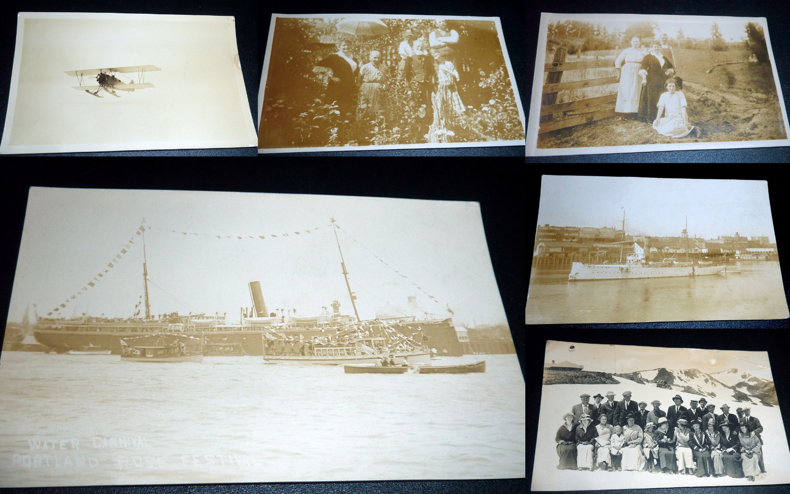 Antique RPPC Photo Postcard Lot Portland Oregon USRC Perry Ship Floatplane