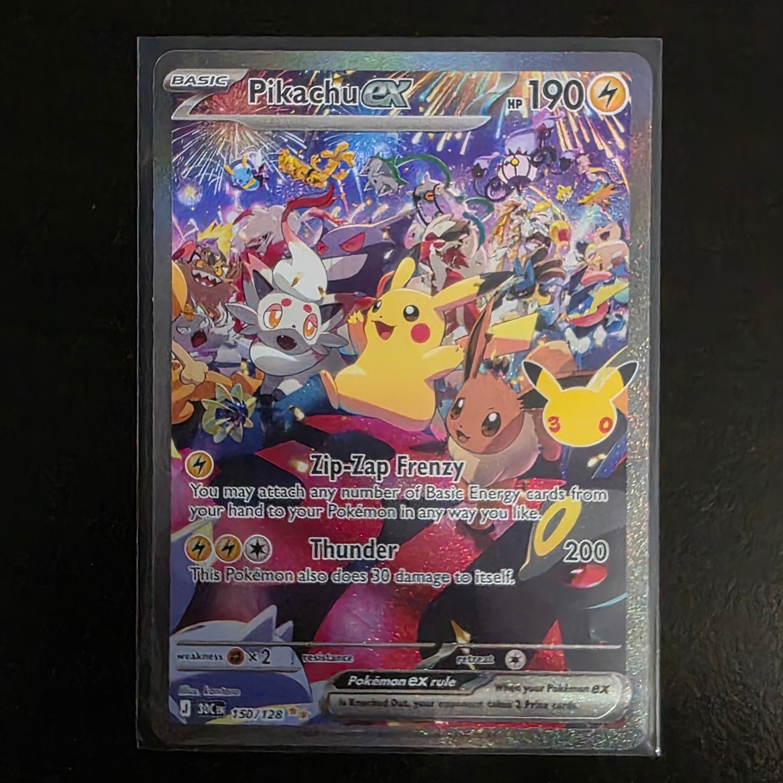 Pikachu ex 150/128 Pokemon 30th Celebration Night Time Pikachu Near Mint