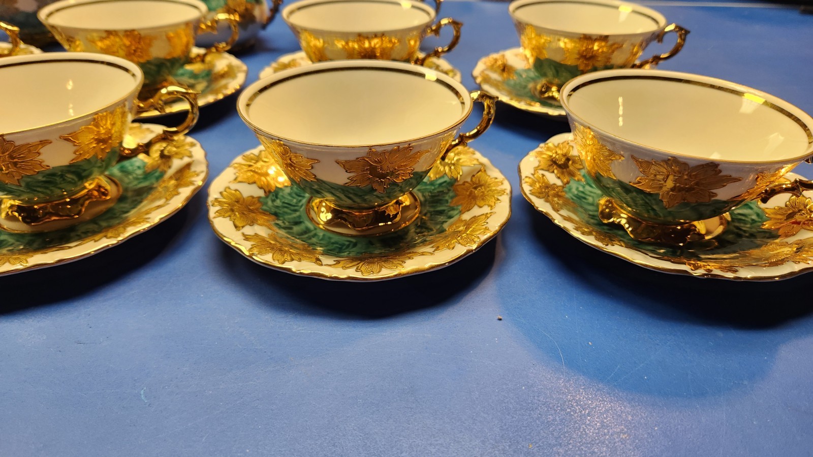 Vintage Waldershof Handmalerei Porcelain 22K Gold And Turquoise China