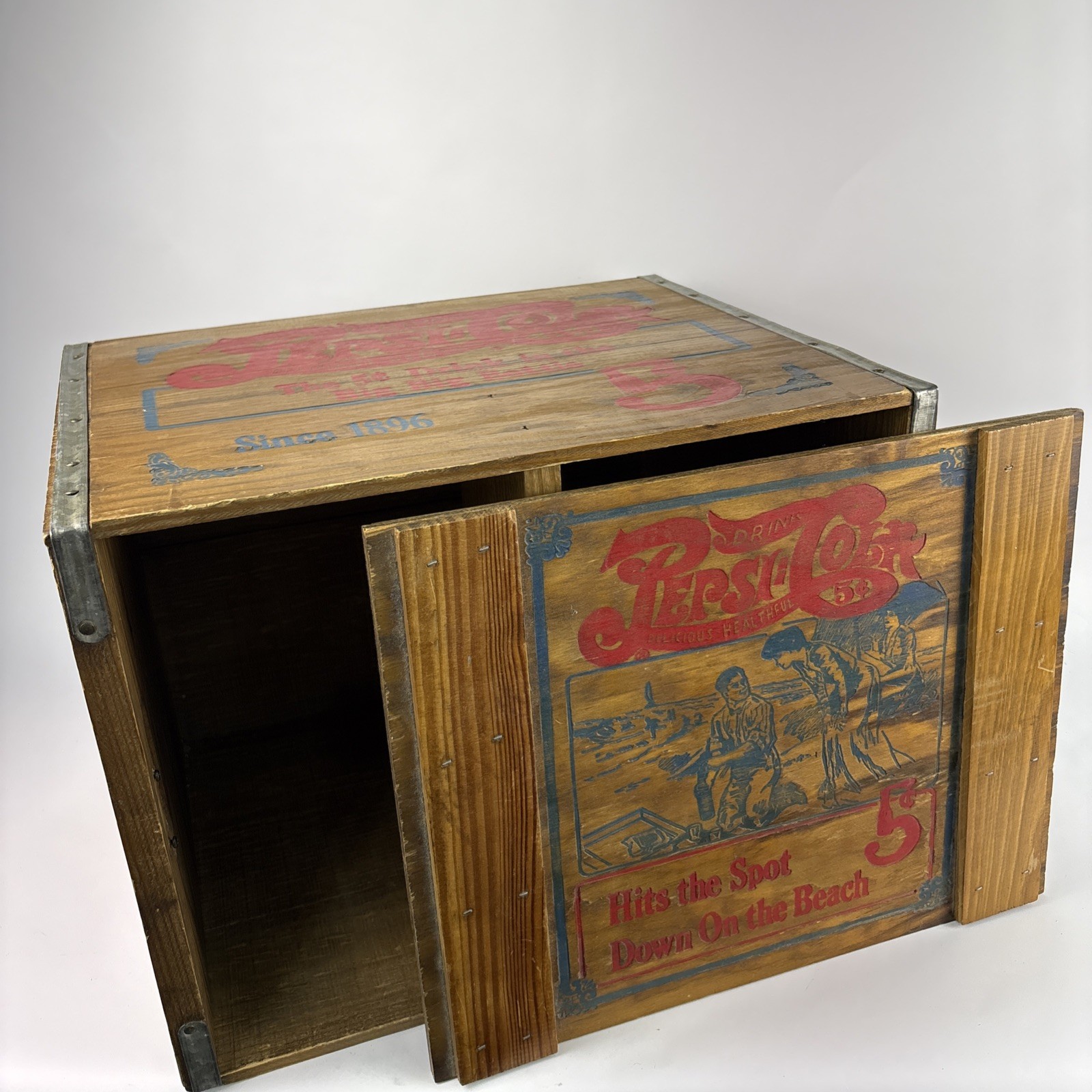 Vintage 1940's-50's Wooden Pepsi Cola Delivery Crate Box Stamped Hits The Spot