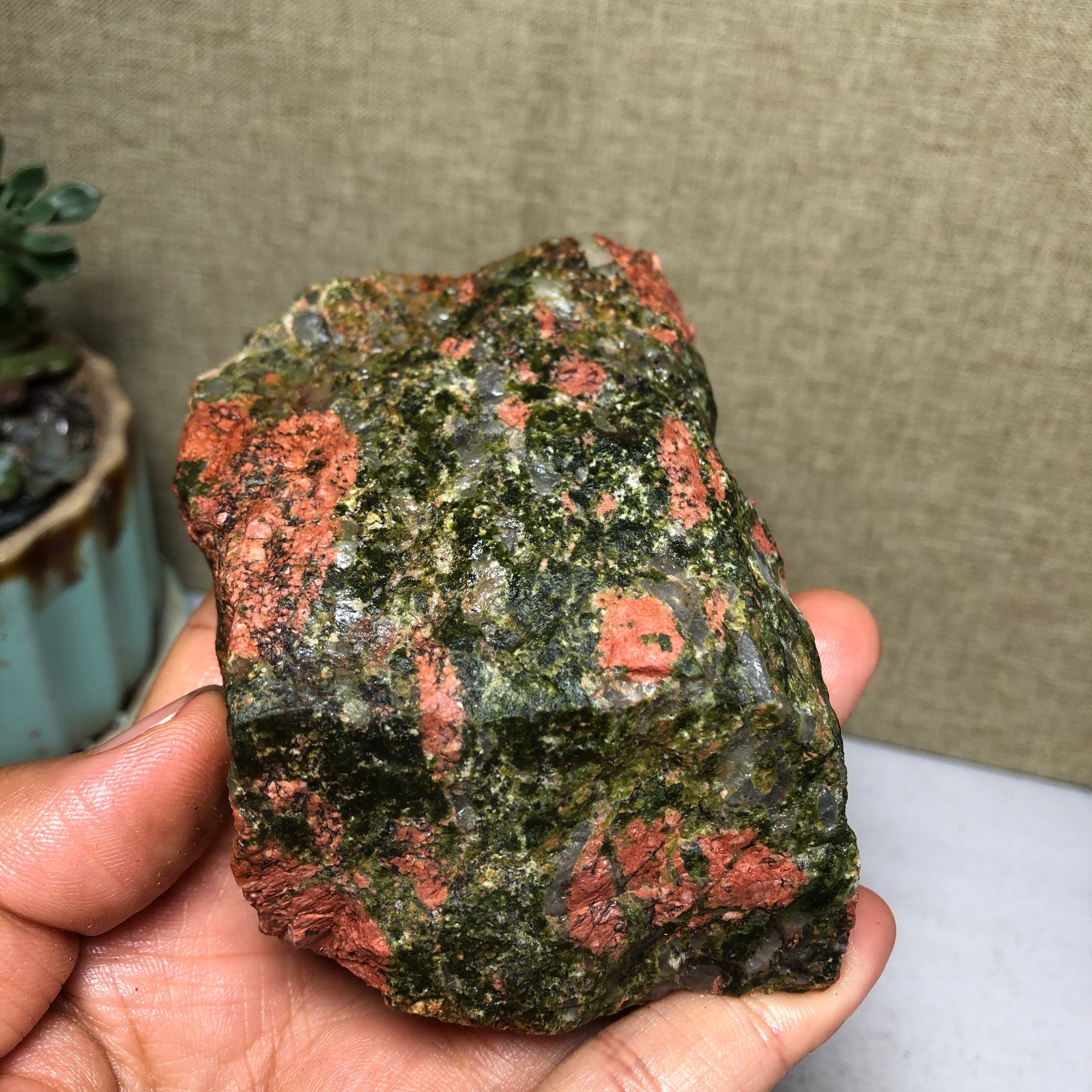 87mm Natural unakite crystal semi-precious rough original Specimen 352g A5107