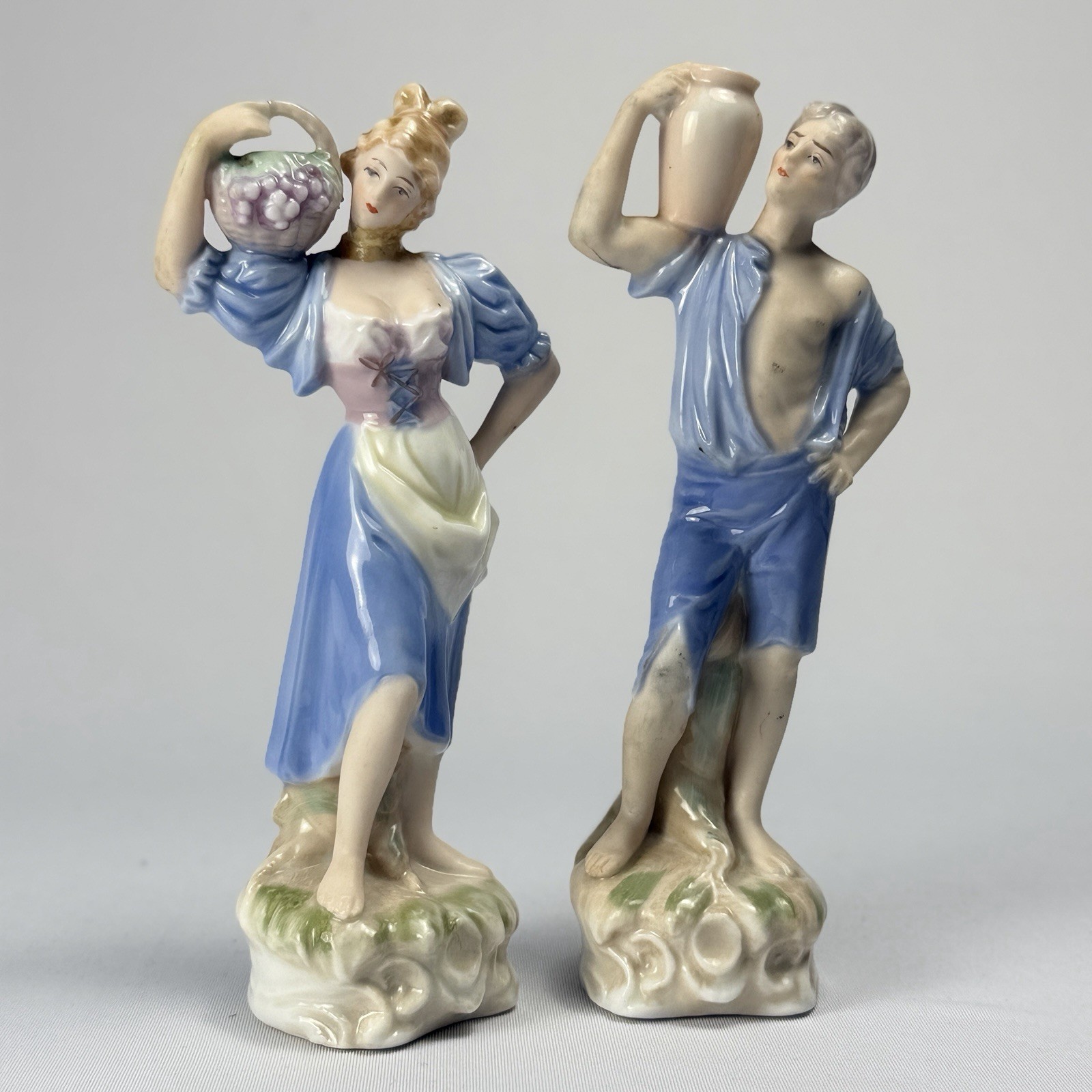 Vintage Ardalt Grape Harvest Bisque Figurines 7710 Peasant Man Woman Couple 7\