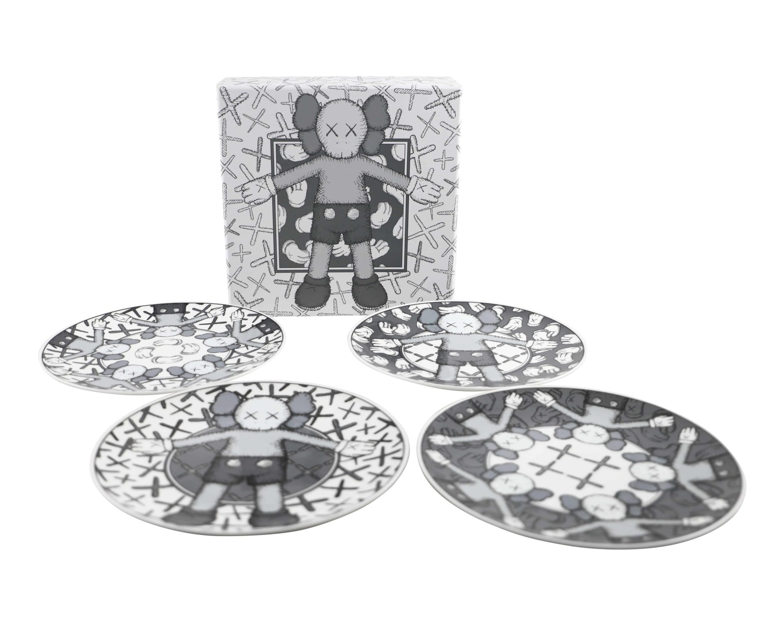 Genuine KAWS Holiday Ceramic Plates Grey Set of 4 Original Box Collectors Genuine KAWS Holiday Ceramic Plates Grey Set of 4 Original Box Collectors
