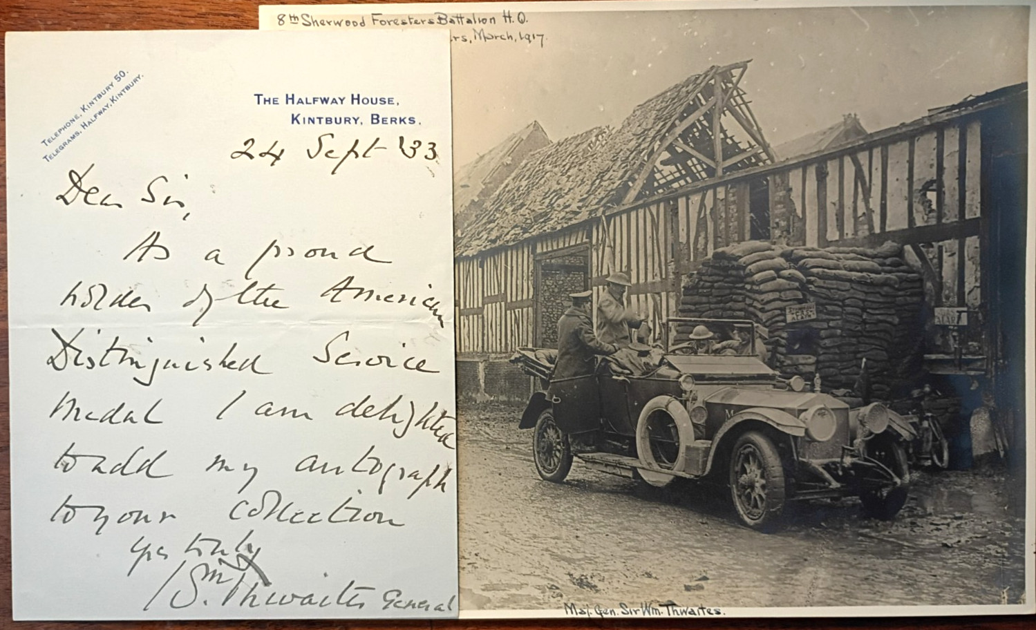 General William Thwaites (1868-1947) Signed Letter & Imperial War Museum Photo