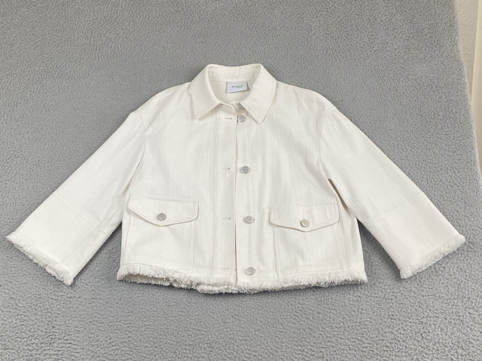 NEW Akris Punto Cropped Denim Jacket Cotton Stretch Size 6 Cream Designer NWOT