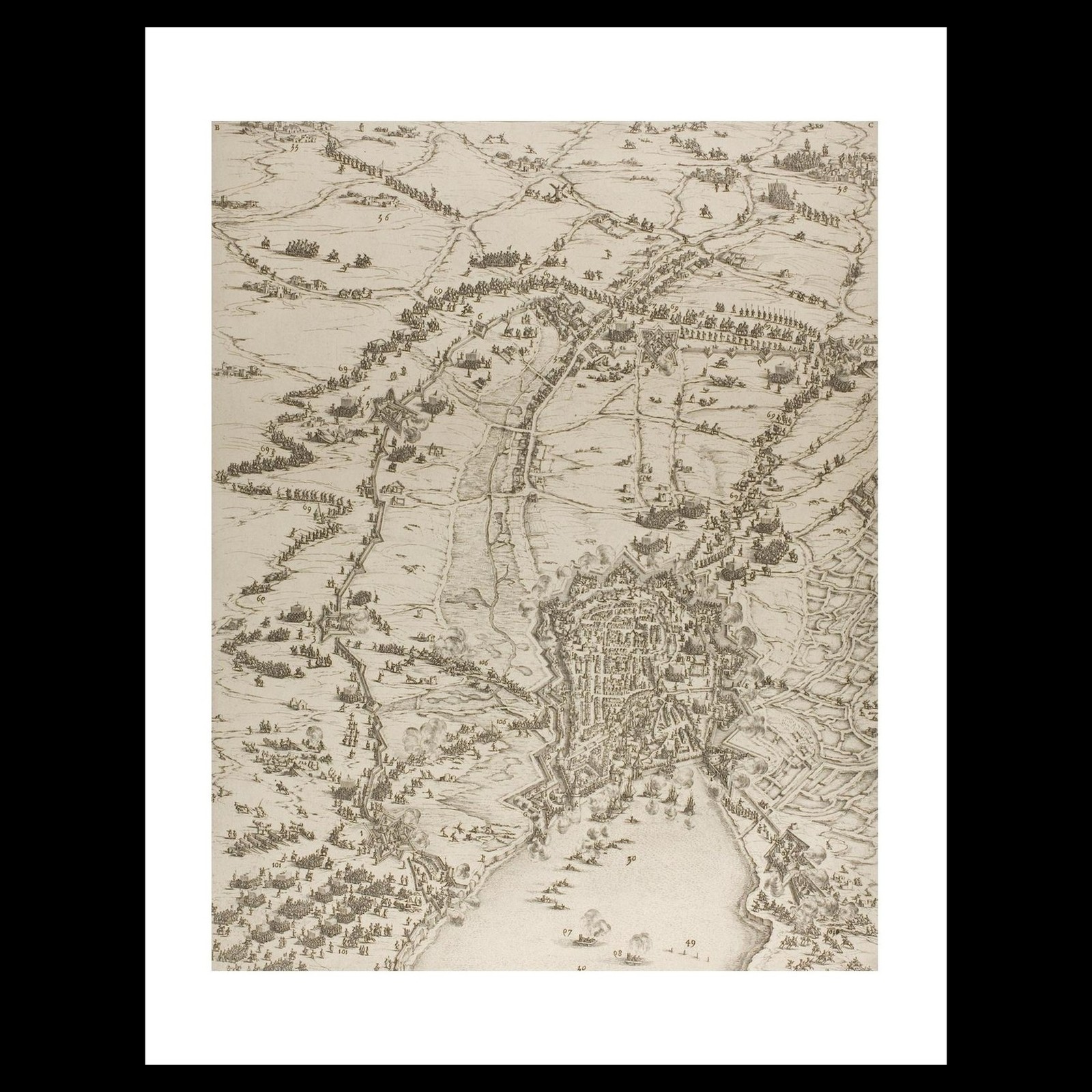 Jacques Callot - Plate Two from La Siege de la Rochelle (1631) Art Card Print