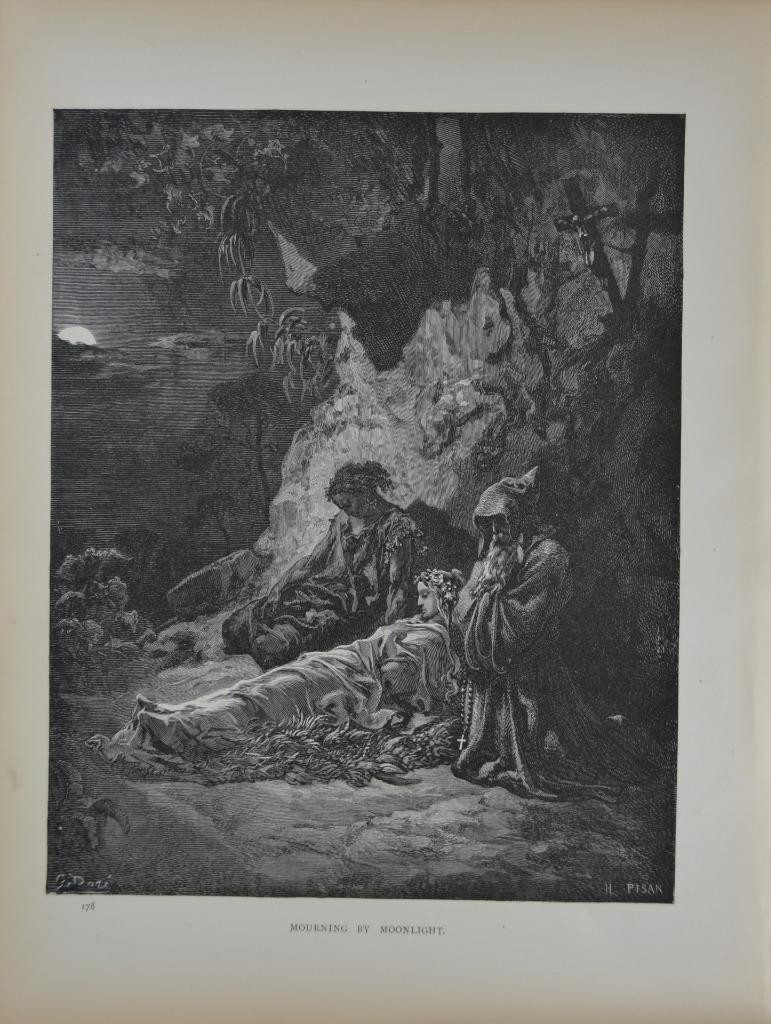 Antique Gustave Dore Art Print Chactas and Atala Native American 1880 Victorian