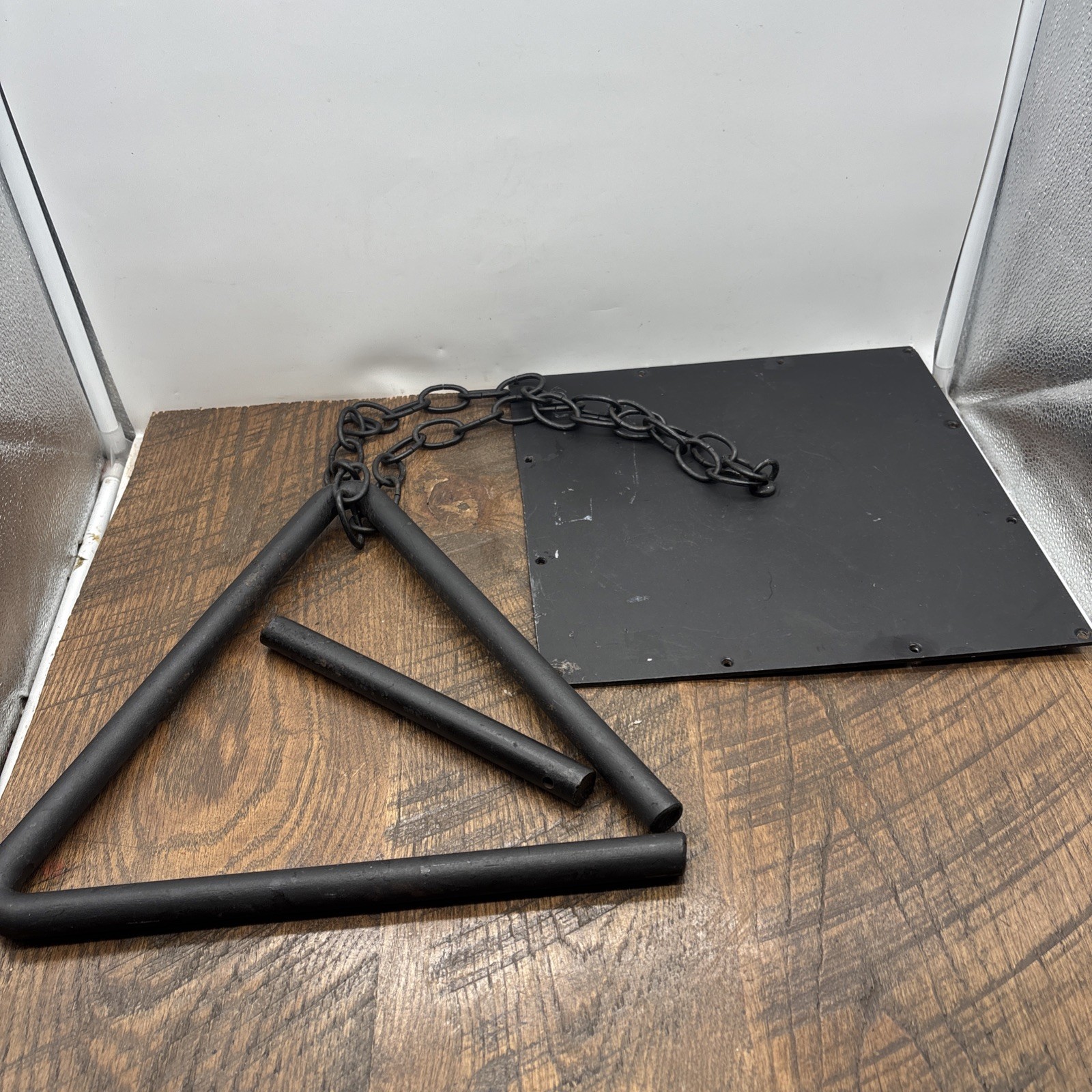 Vintage DINNER TRIANGLE Bell with Striker wrought Iron combine Weight 11lb 7oz