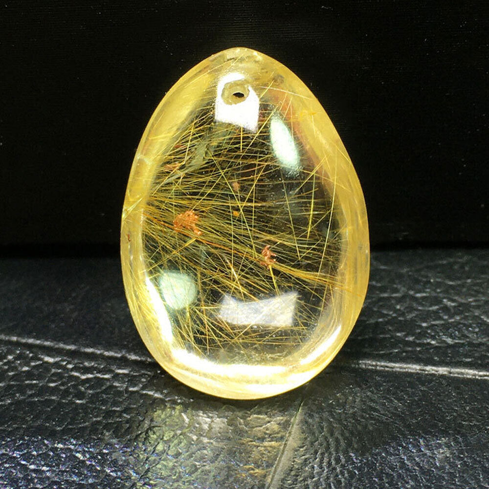 1 x Natural Citrine Yellow Hair Crystal Rutilated Quartz Polished Healing Stone