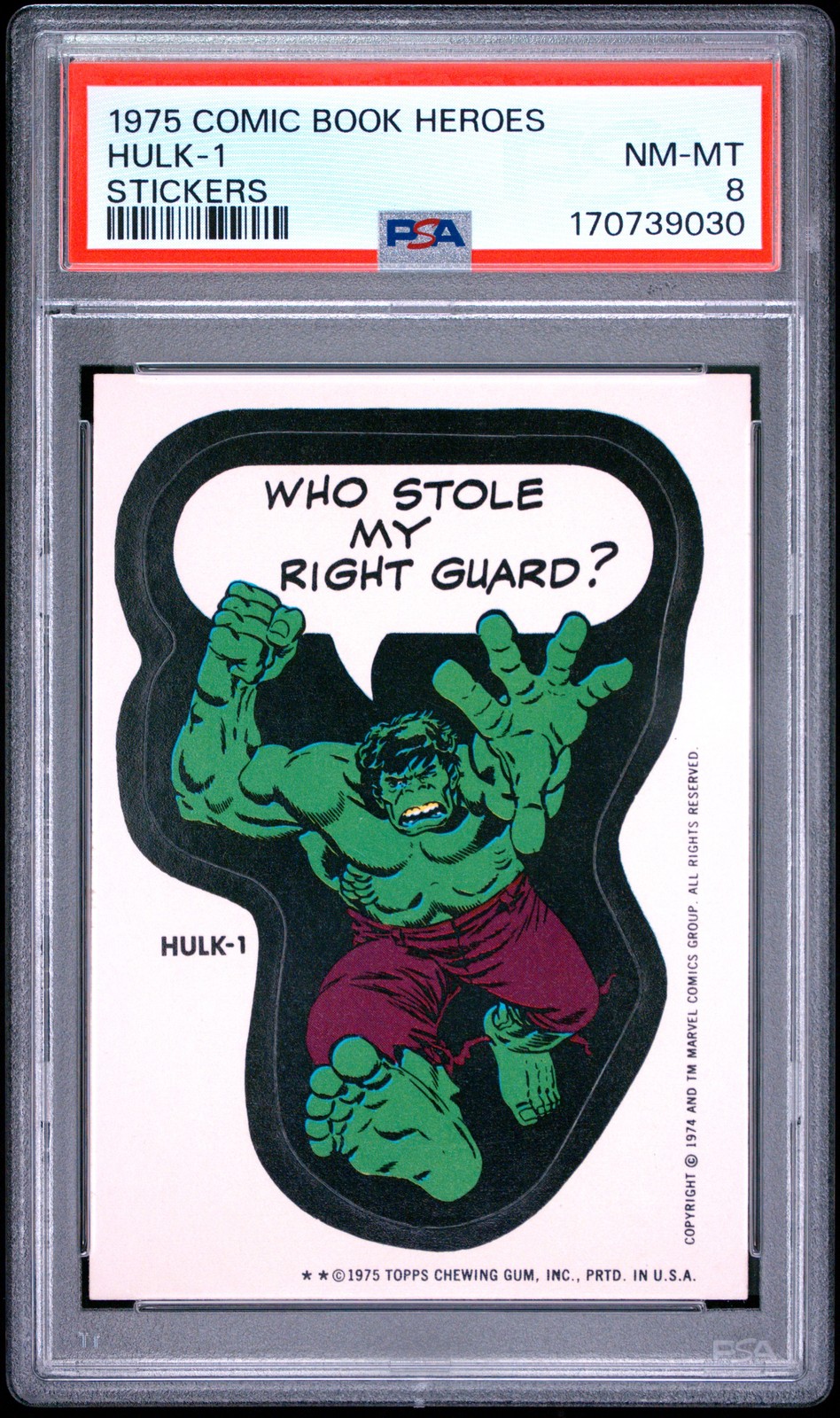1975 Topps Comic Book Heroes Stickers Hulk-1 Stickers PSA 8 Low Pop Card Marvel