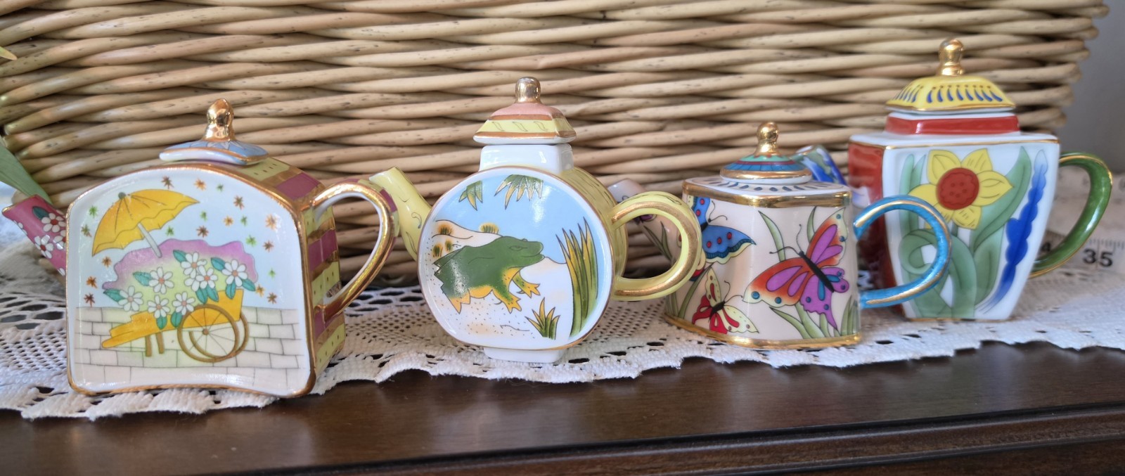 Lot of 4 Vintage Vivian Chan Miniature Teapots
