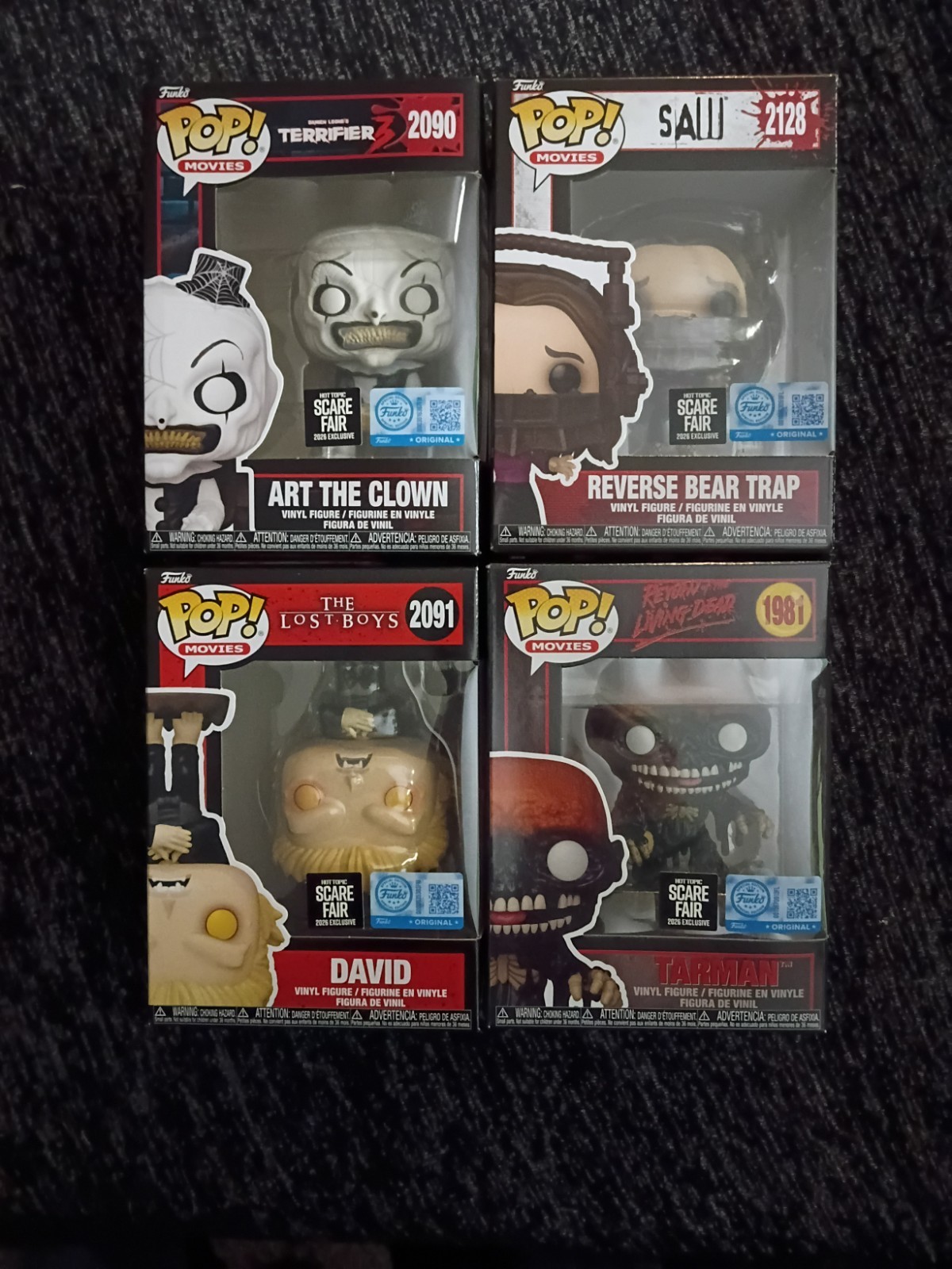 Funko Pop 2026 Hot Topic Scare Fair All 4 SAW, ART, DAVID, TARMAN